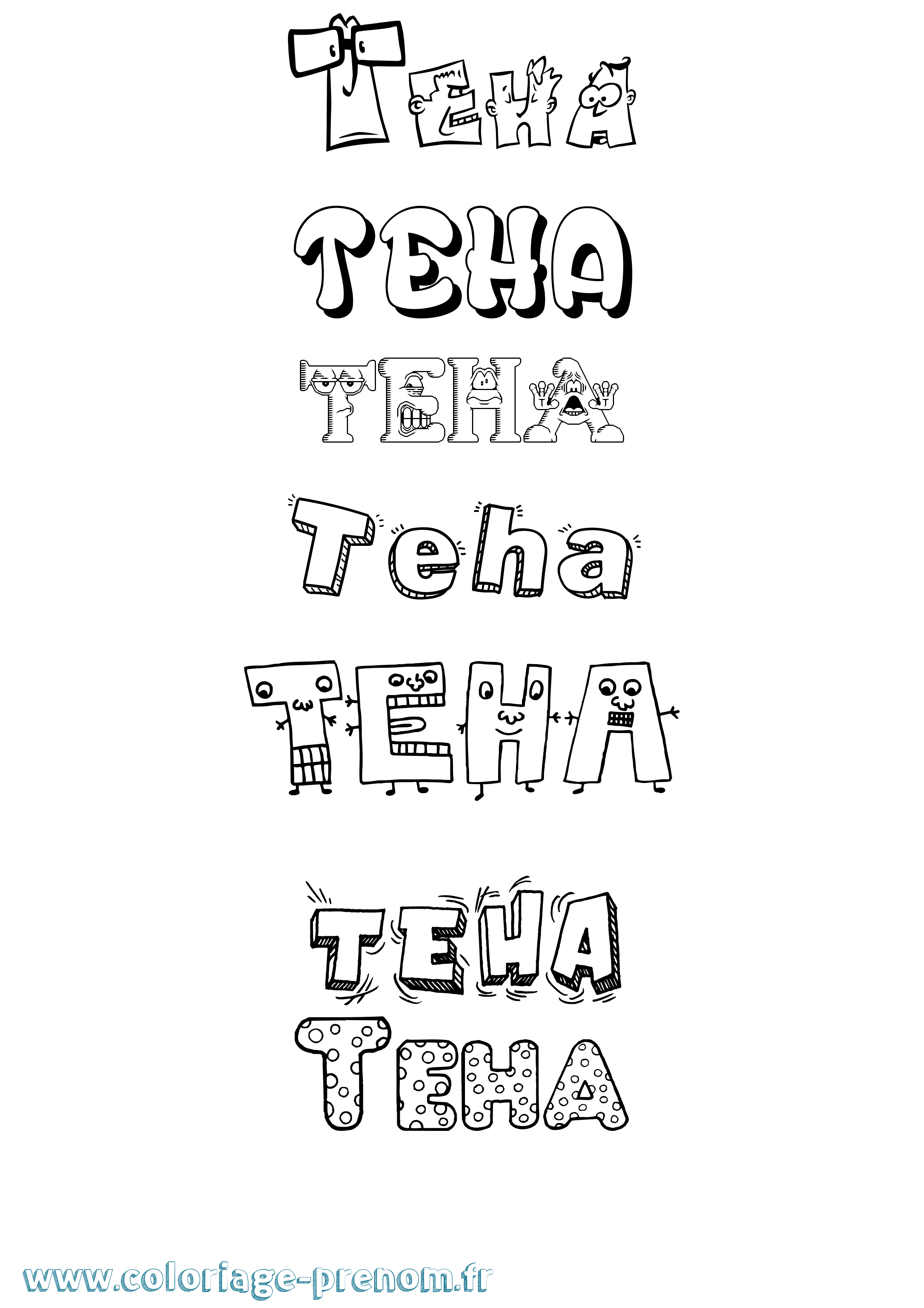 Coloriage prénom Teha Fun