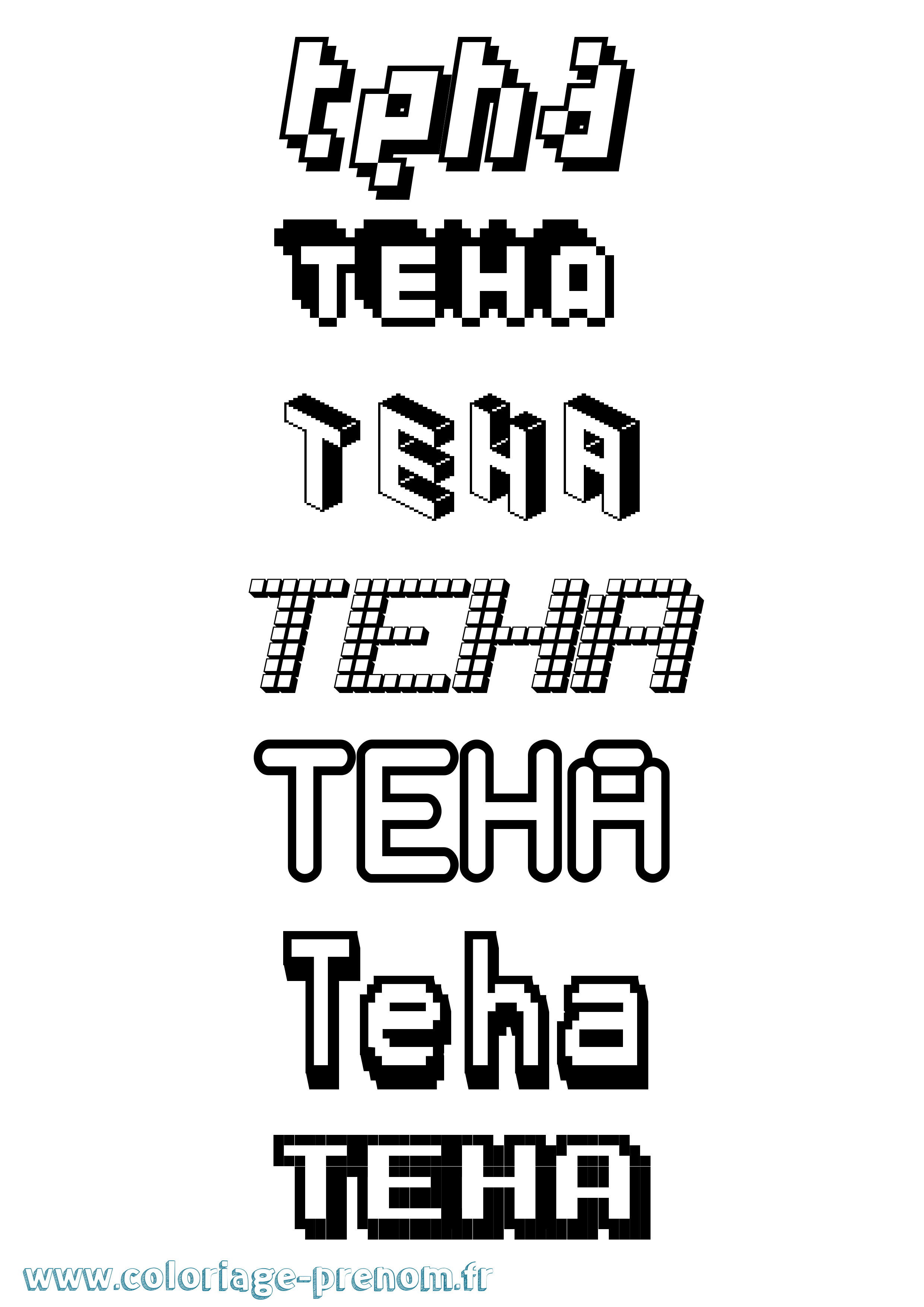 Coloriage prénom Teha Pixel