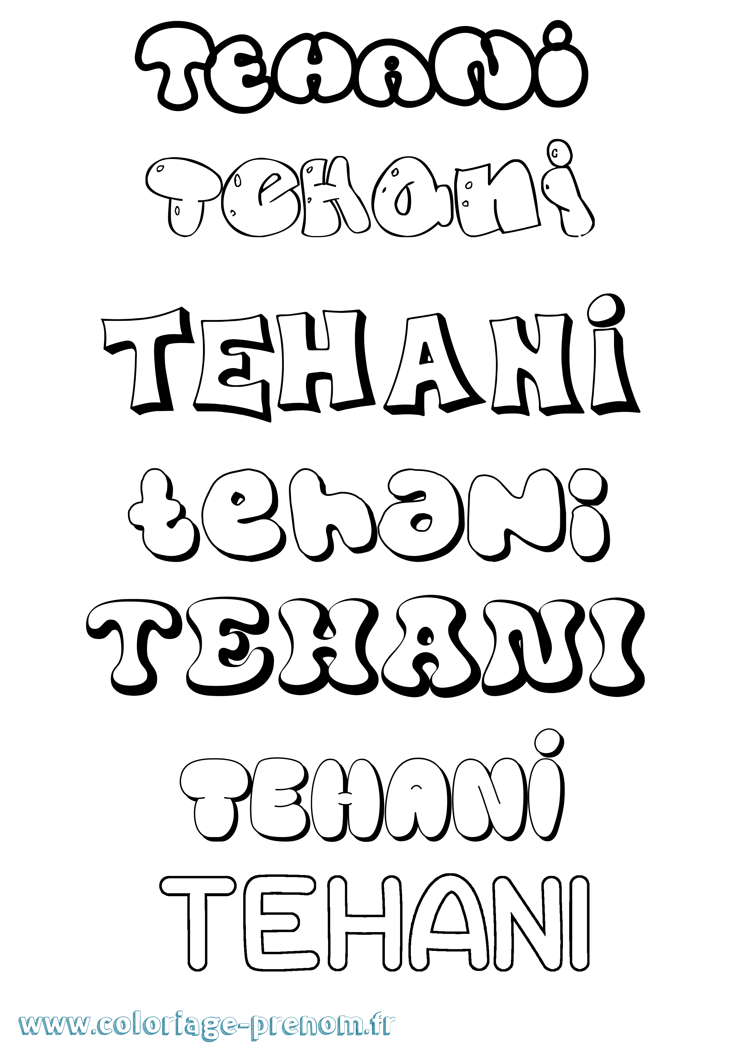 Coloriage prénom Tehani Bubble