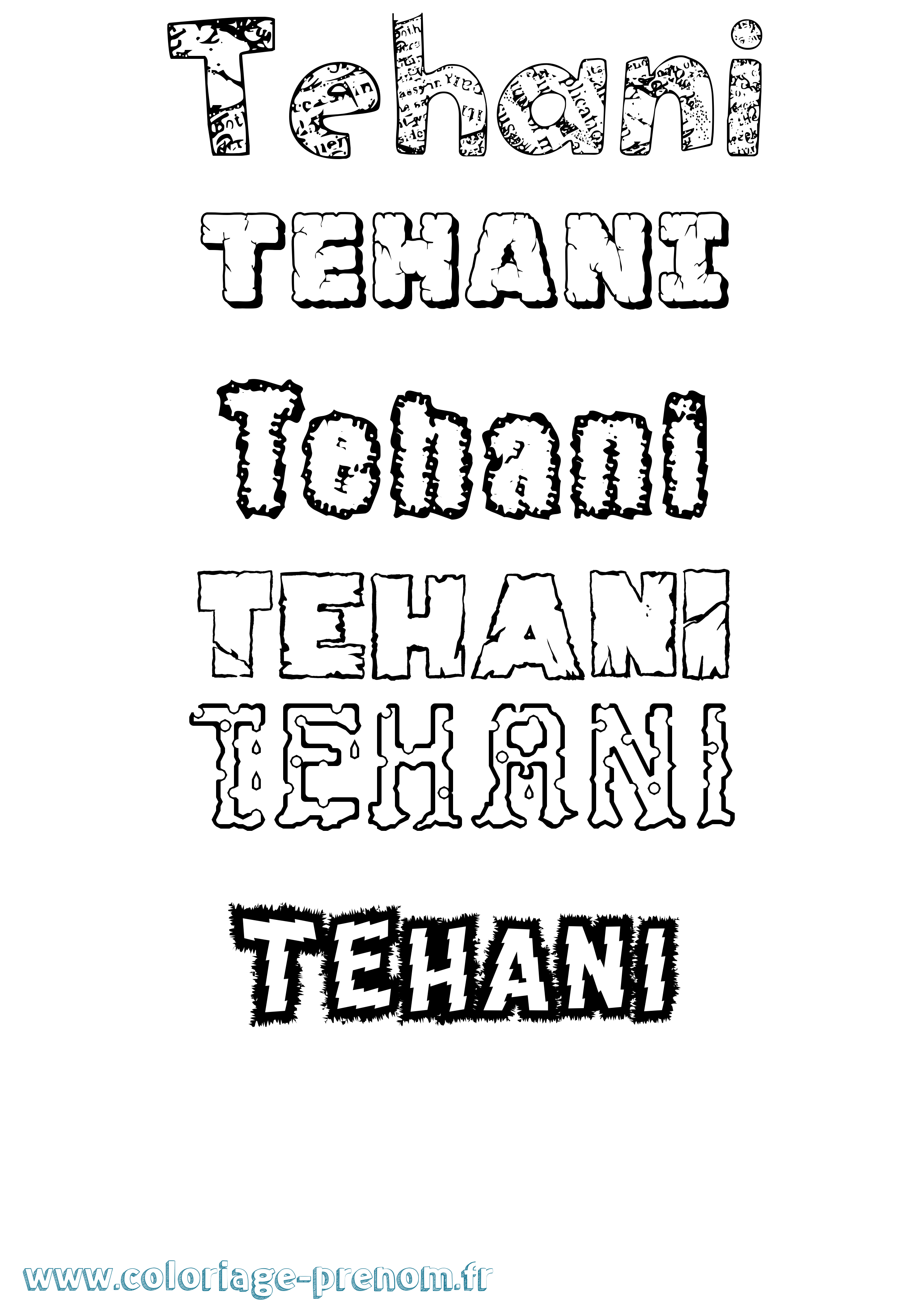 Coloriage prénom Tehani Destructuré