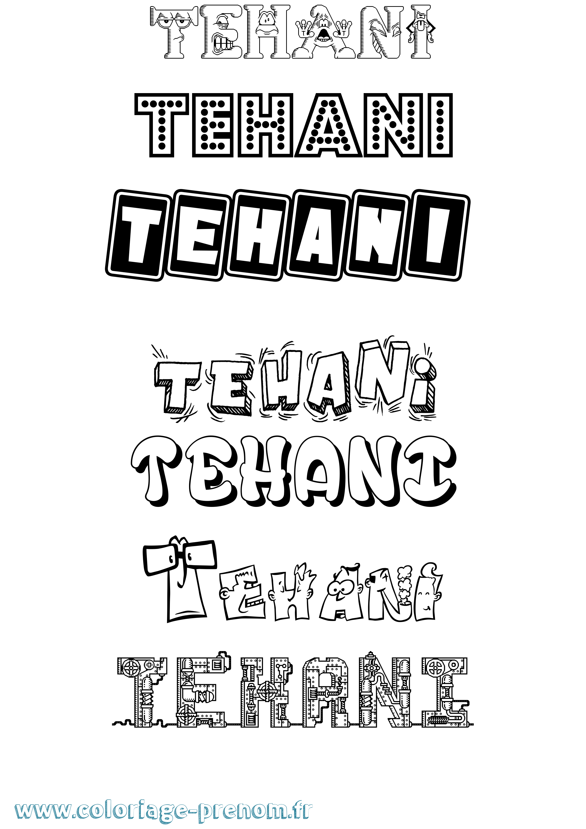 Coloriage prénom Tehani Fun