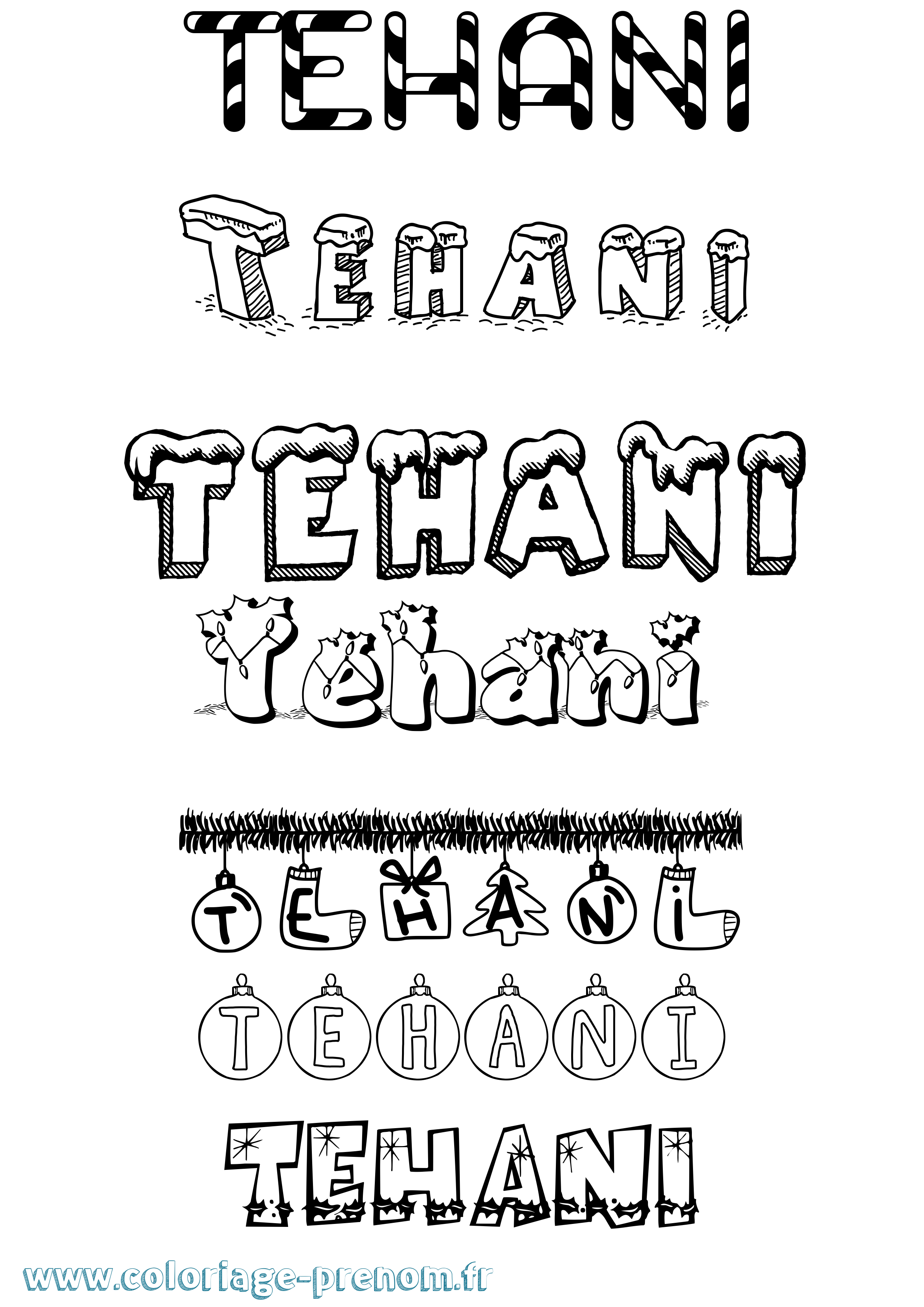 Coloriage prénom Tehani Noël