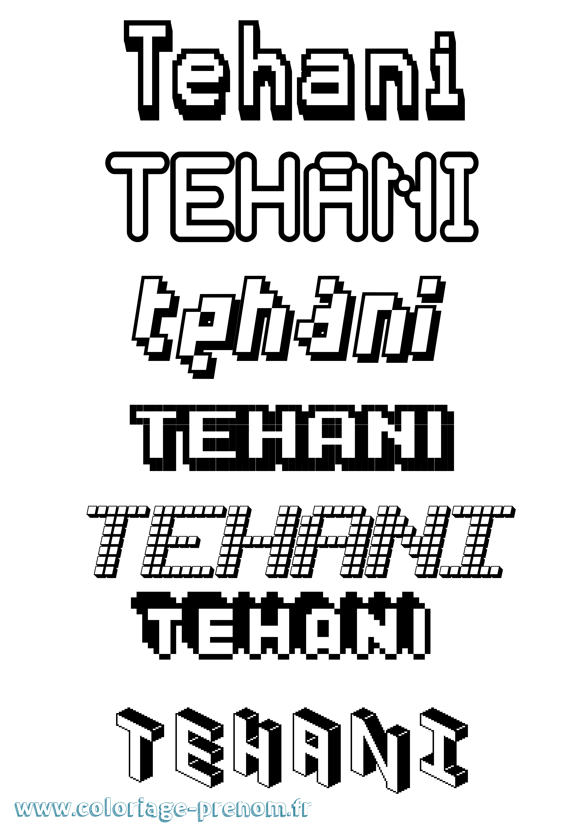 Coloriage prénom Tehani Pixel
