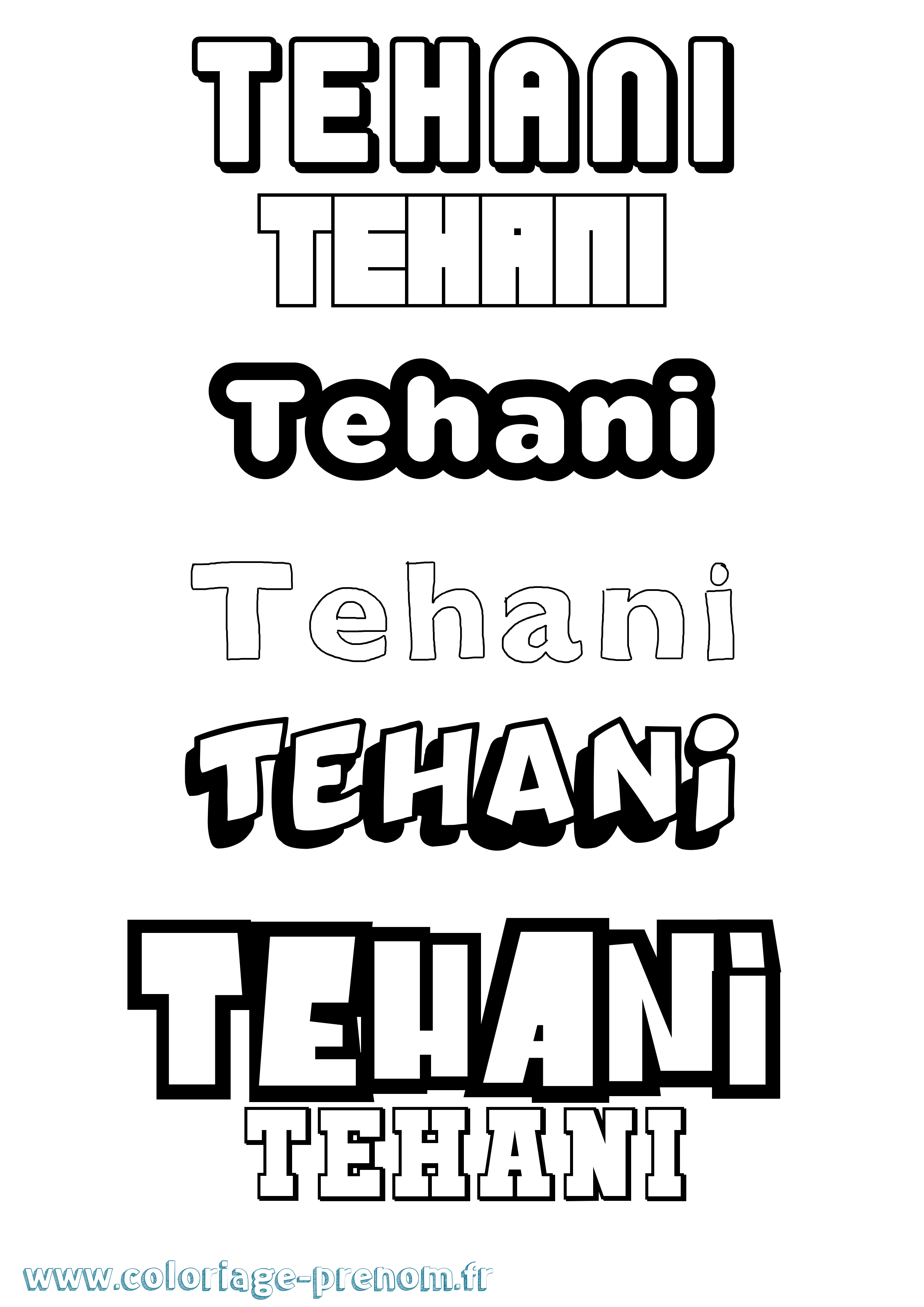 Coloriage prénom Tehani Simple