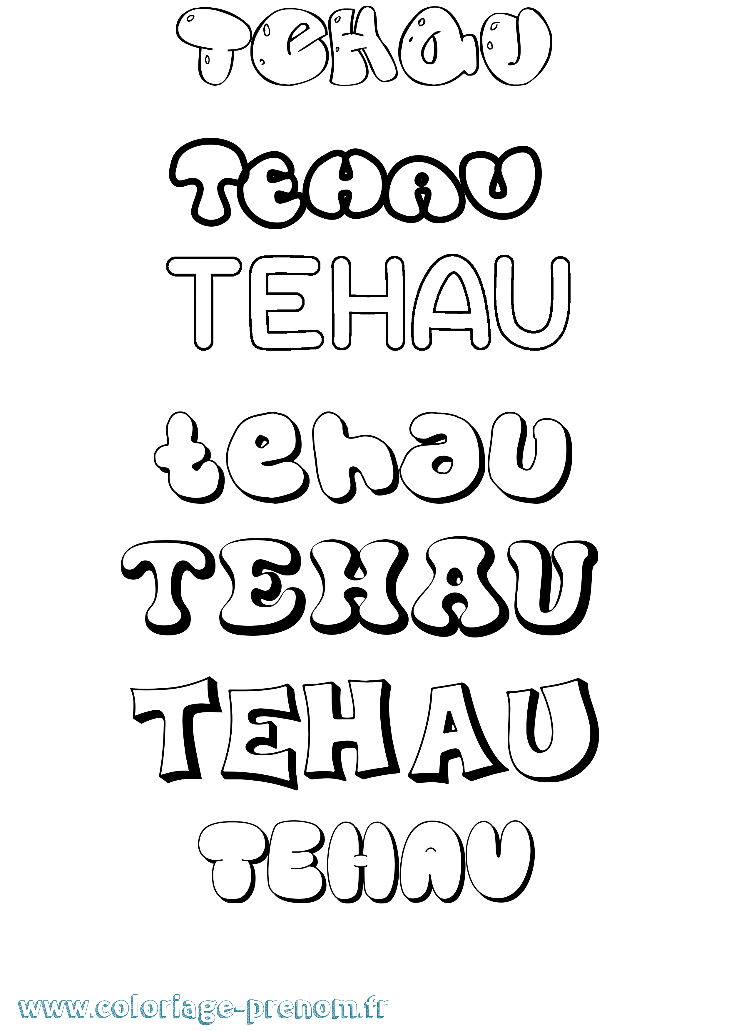 Coloriage prénom Tehau Bubble