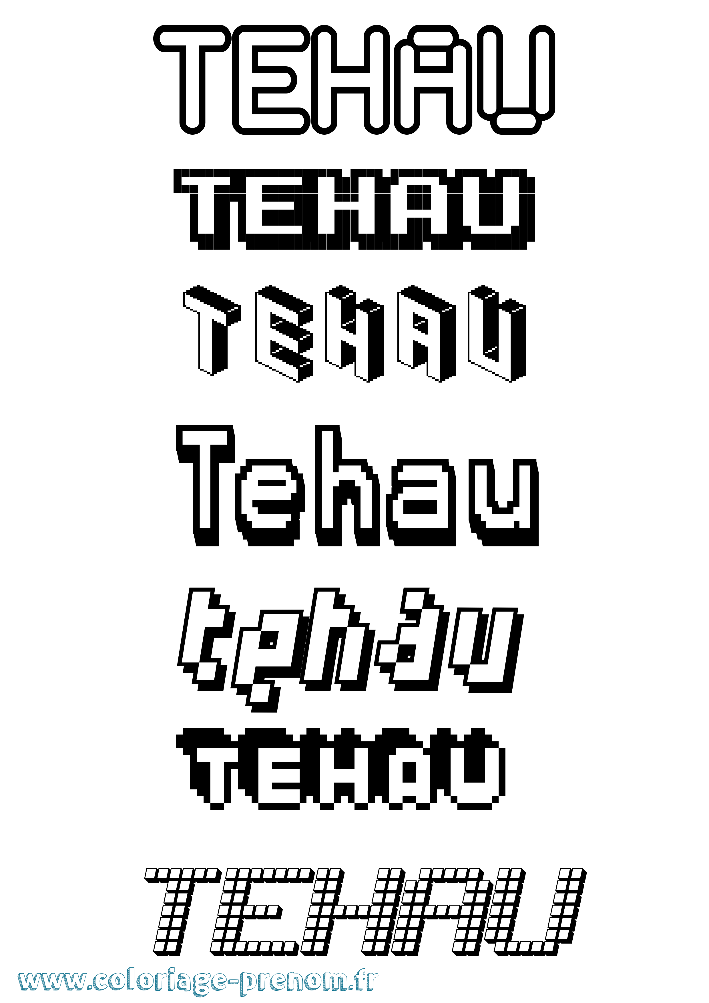 Coloriage prénom Tehau Pixel