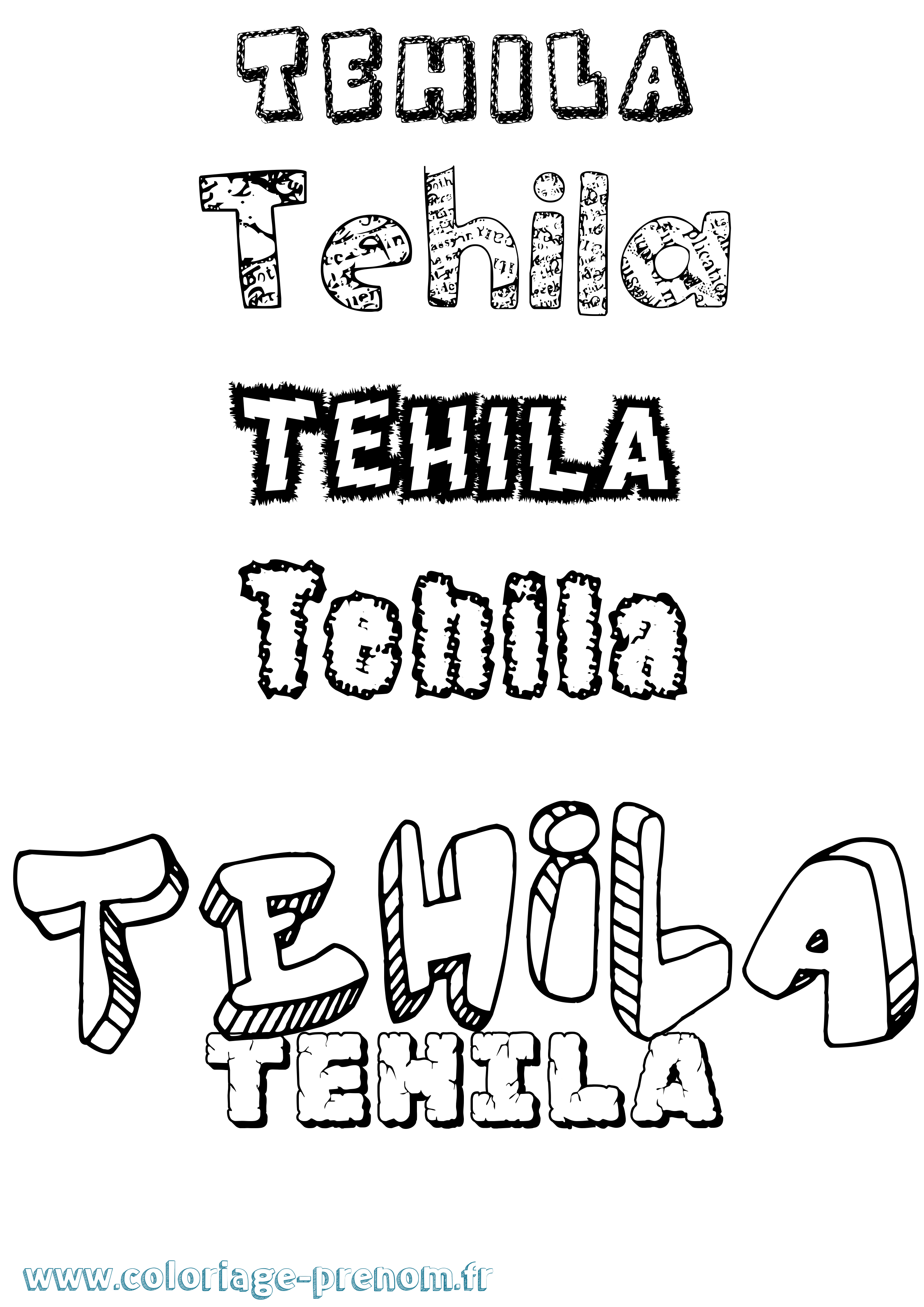 Coloriage prénom Tehila Destructuré