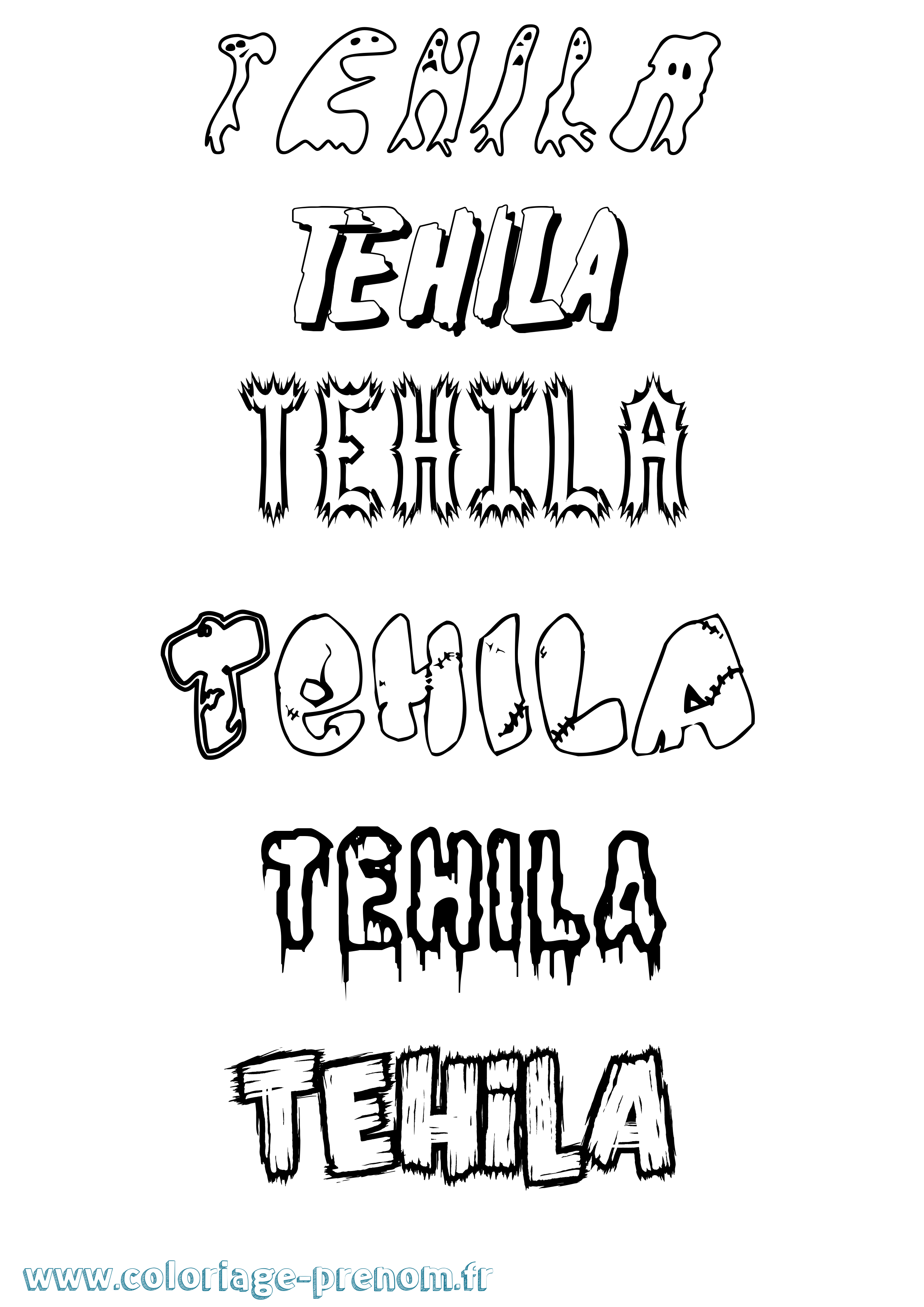 Coloriage prénom Tehila Frisson
