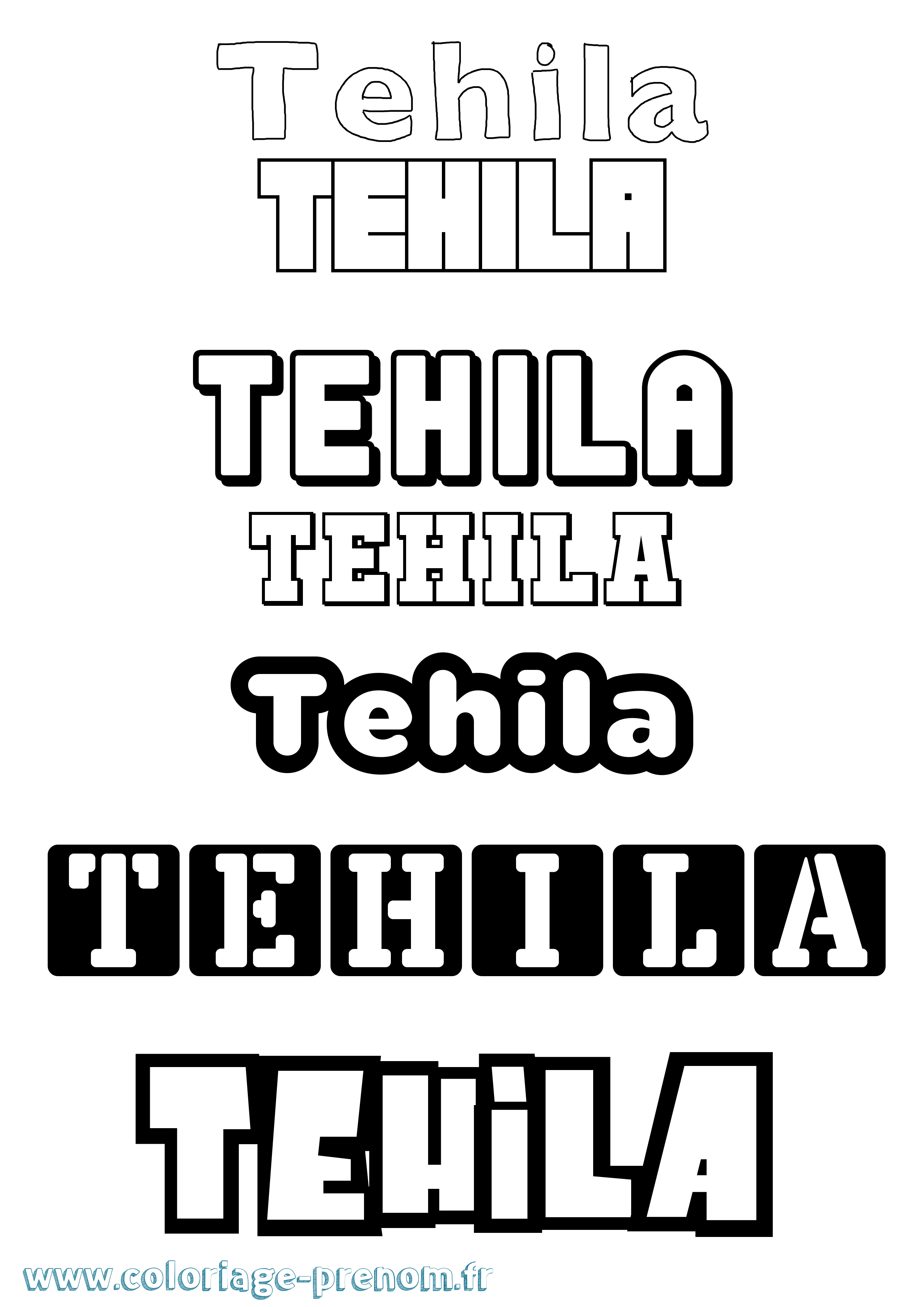 Coloriage prénom Tehila Simple