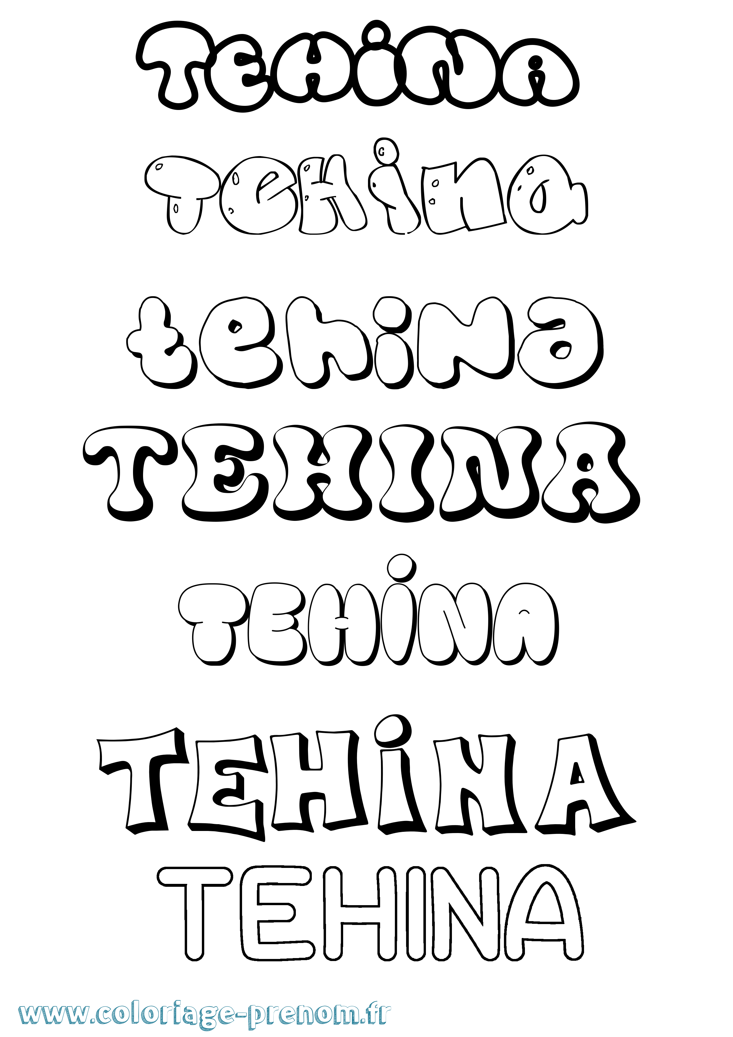 Coloriage prénom Tehina Bubble