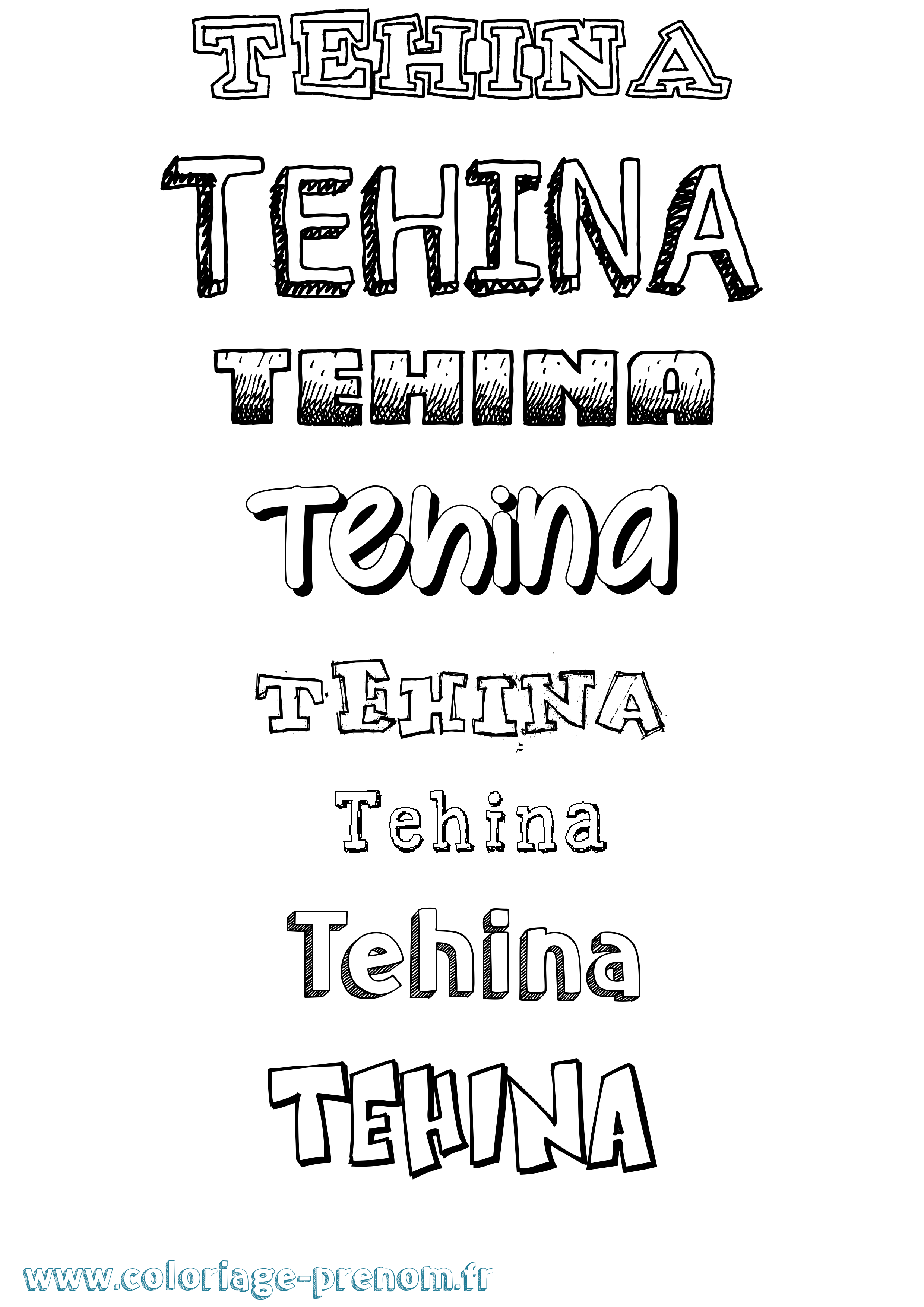 Coloriage prénom Tehina Dessiné