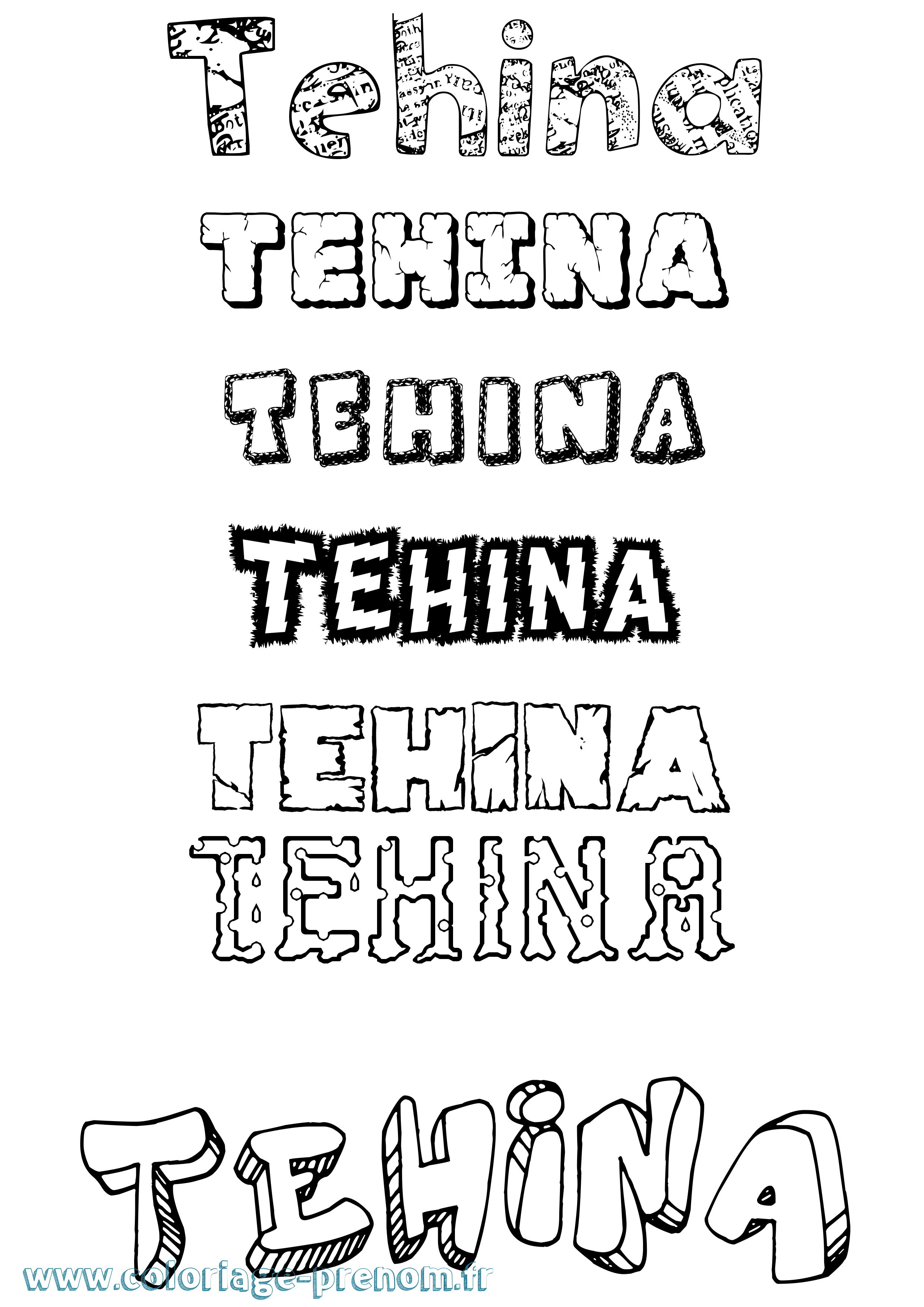 Coloriage prénom Tehina Destructuré