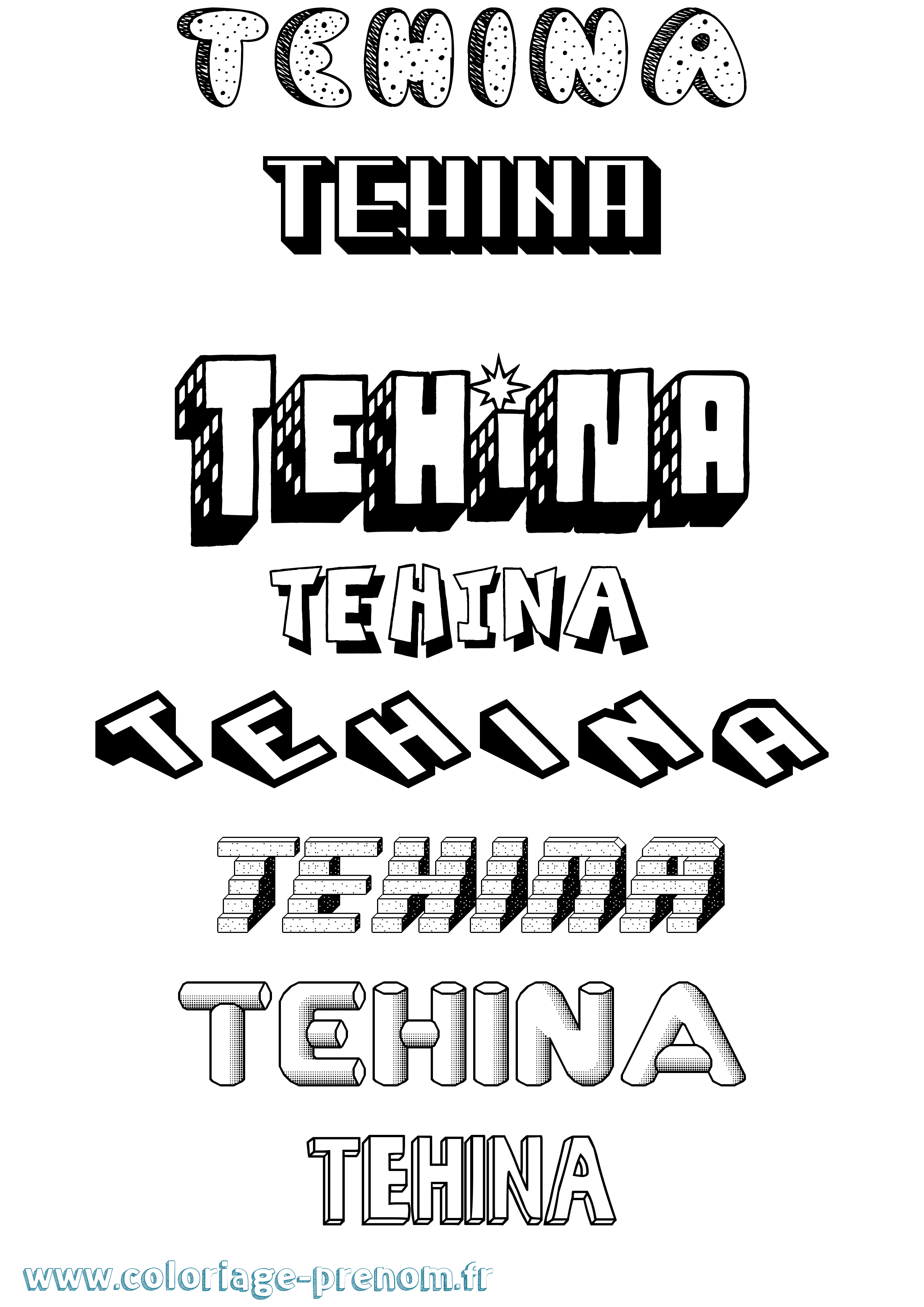 Coloriage prénom Tehina Effet 3D