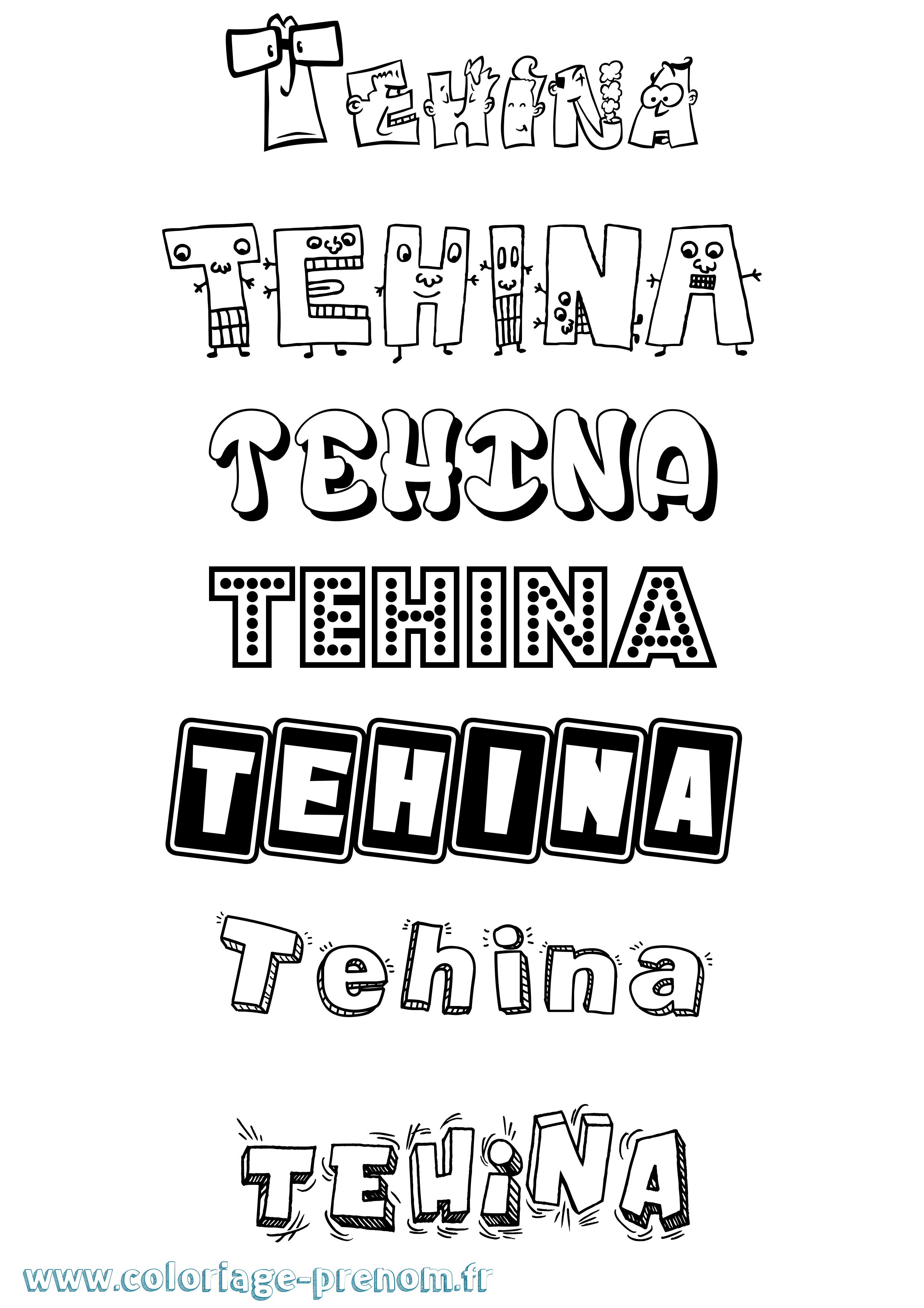 Coloriage prénom Tehina Fun