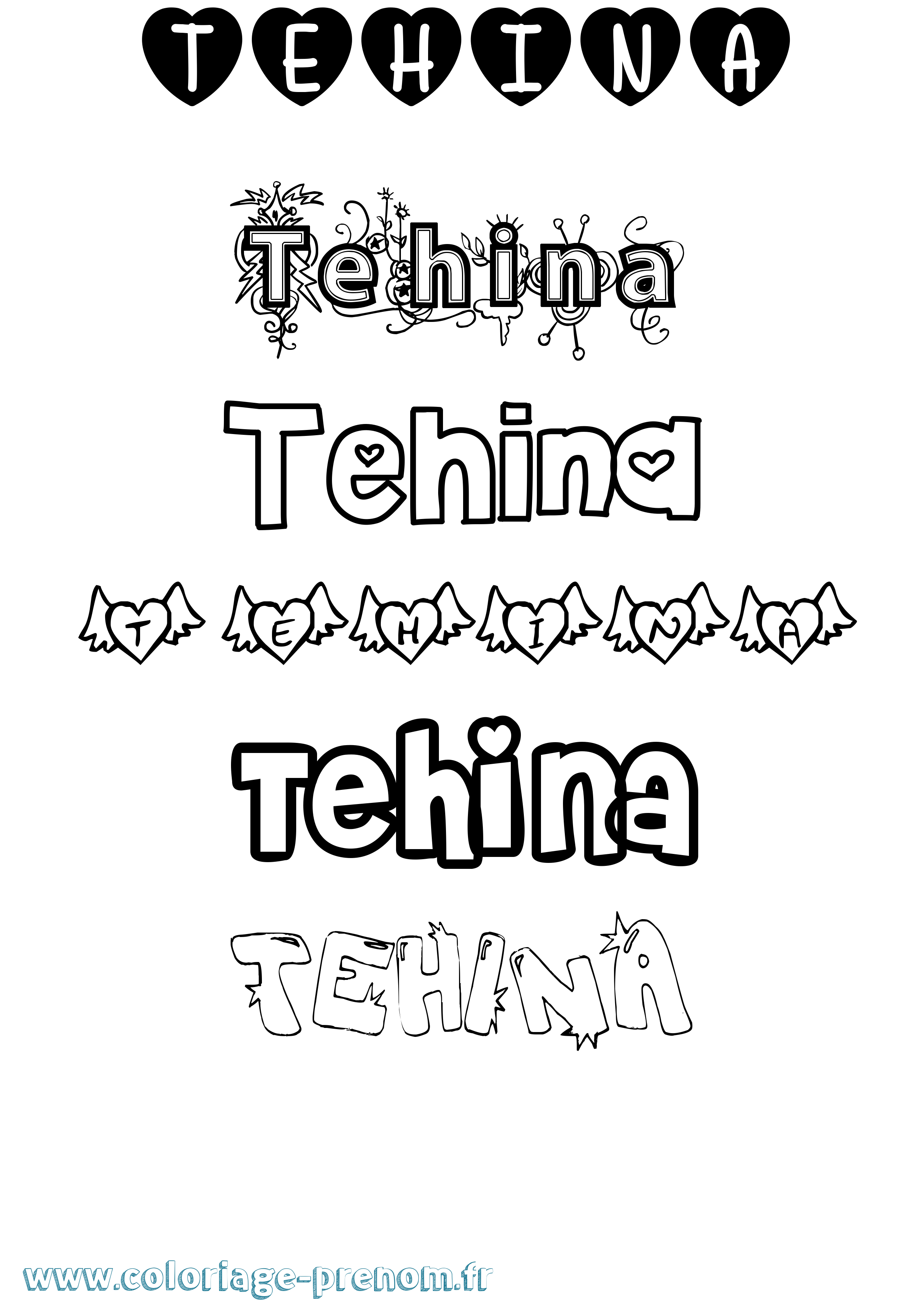 Coloriage prénom Tehina Girly