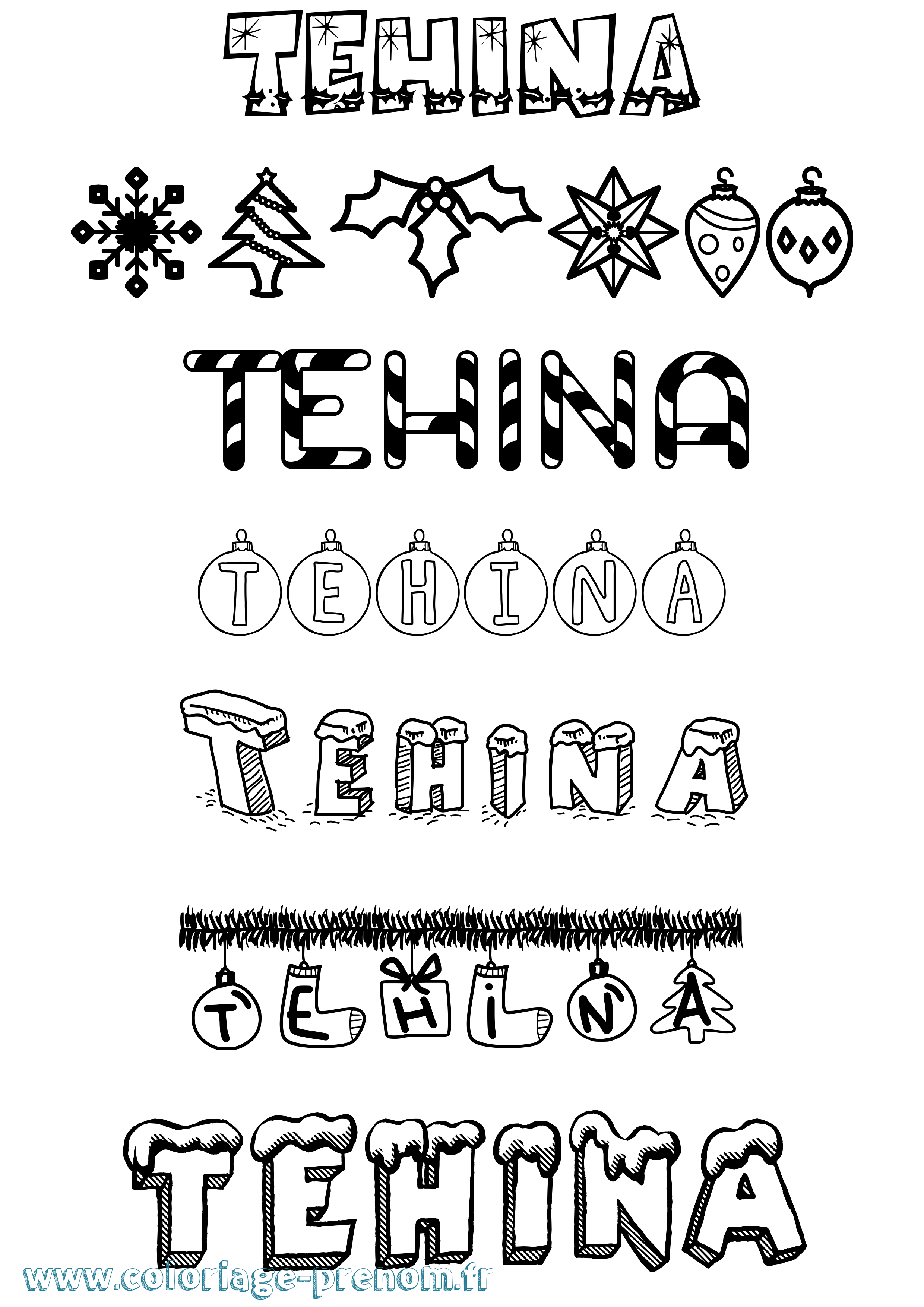 Coloriage prénom Tehina Noël