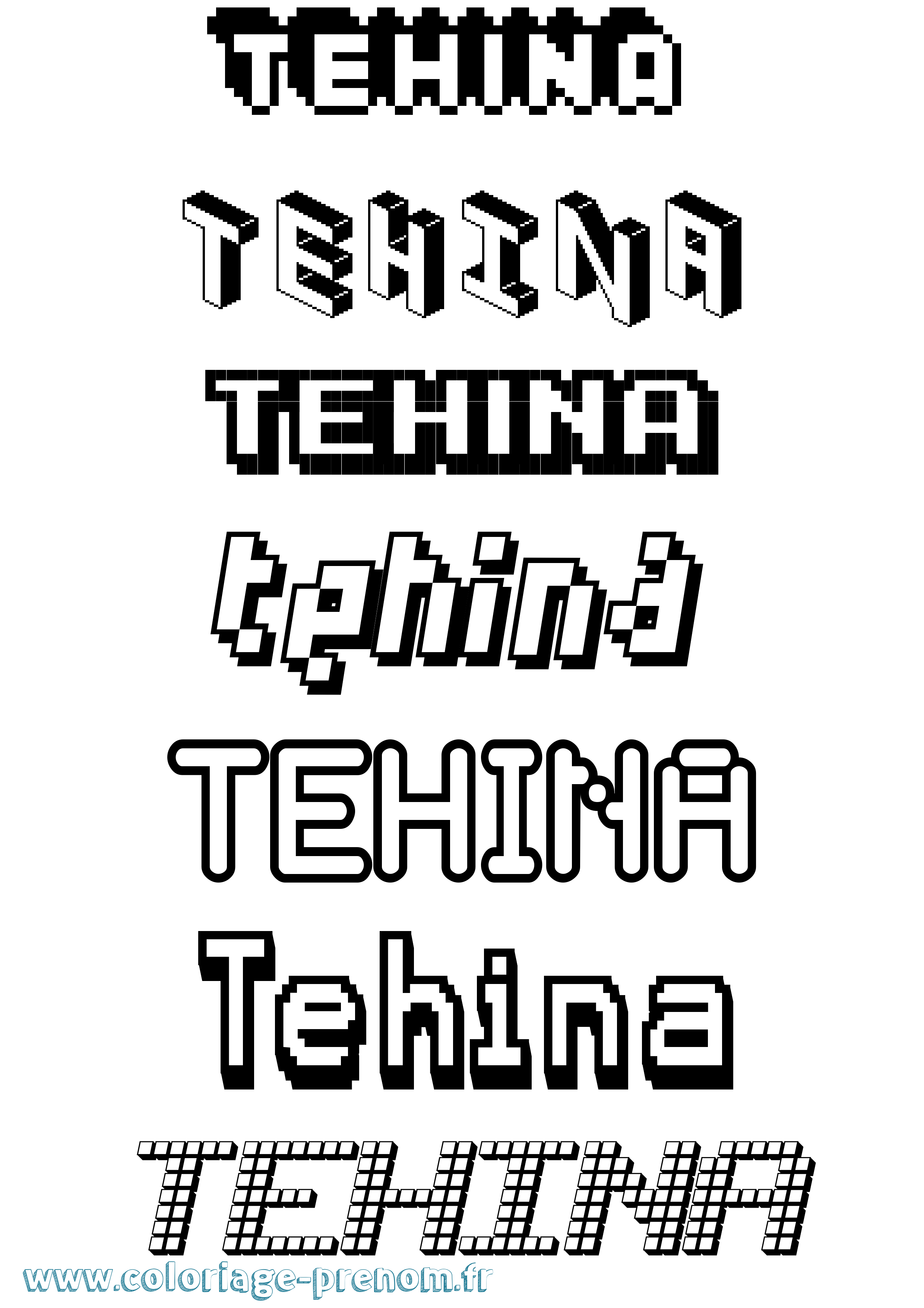 Coloriage prénom Tehina Pixel