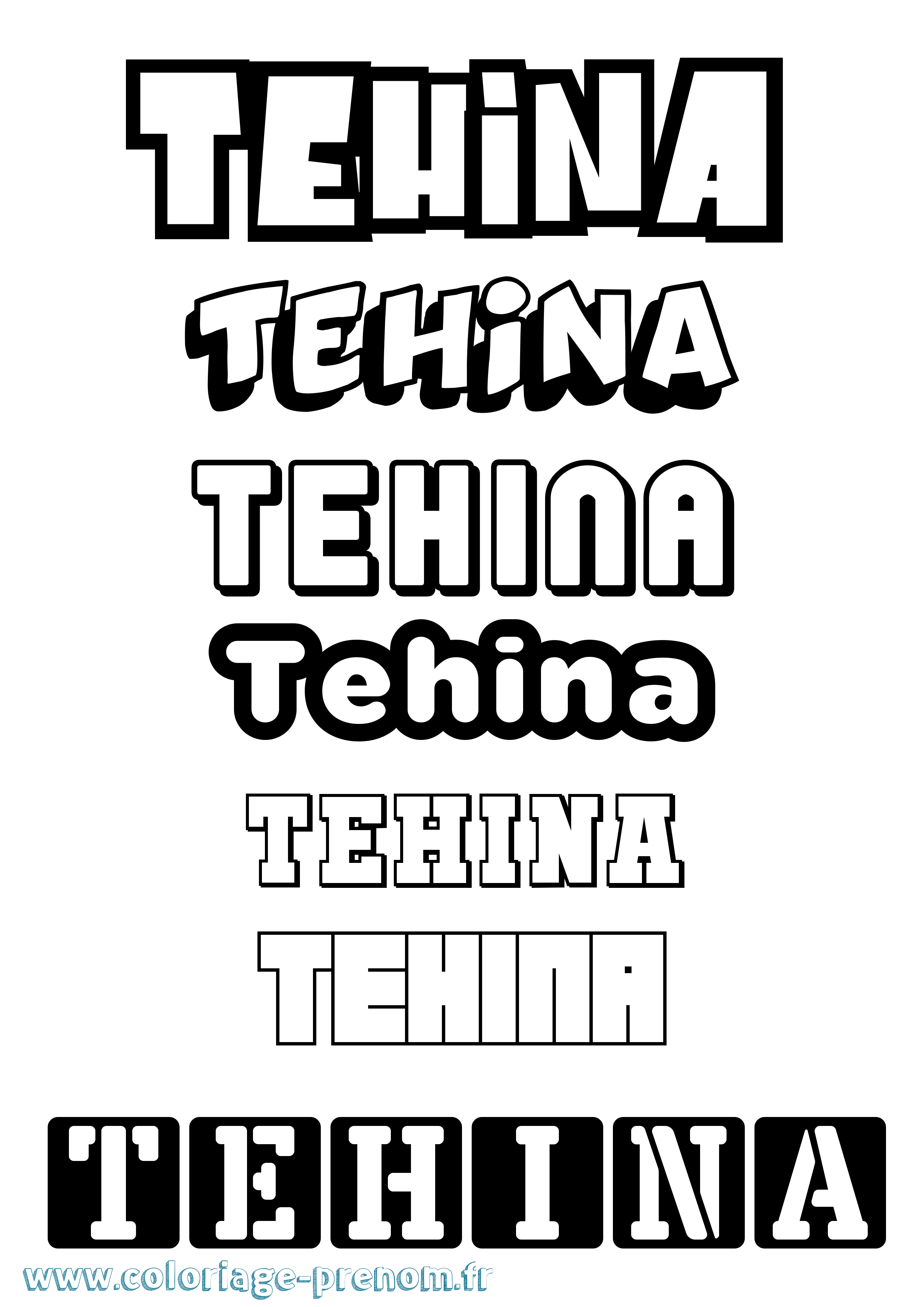 Coloriage prénom Tehina Simple