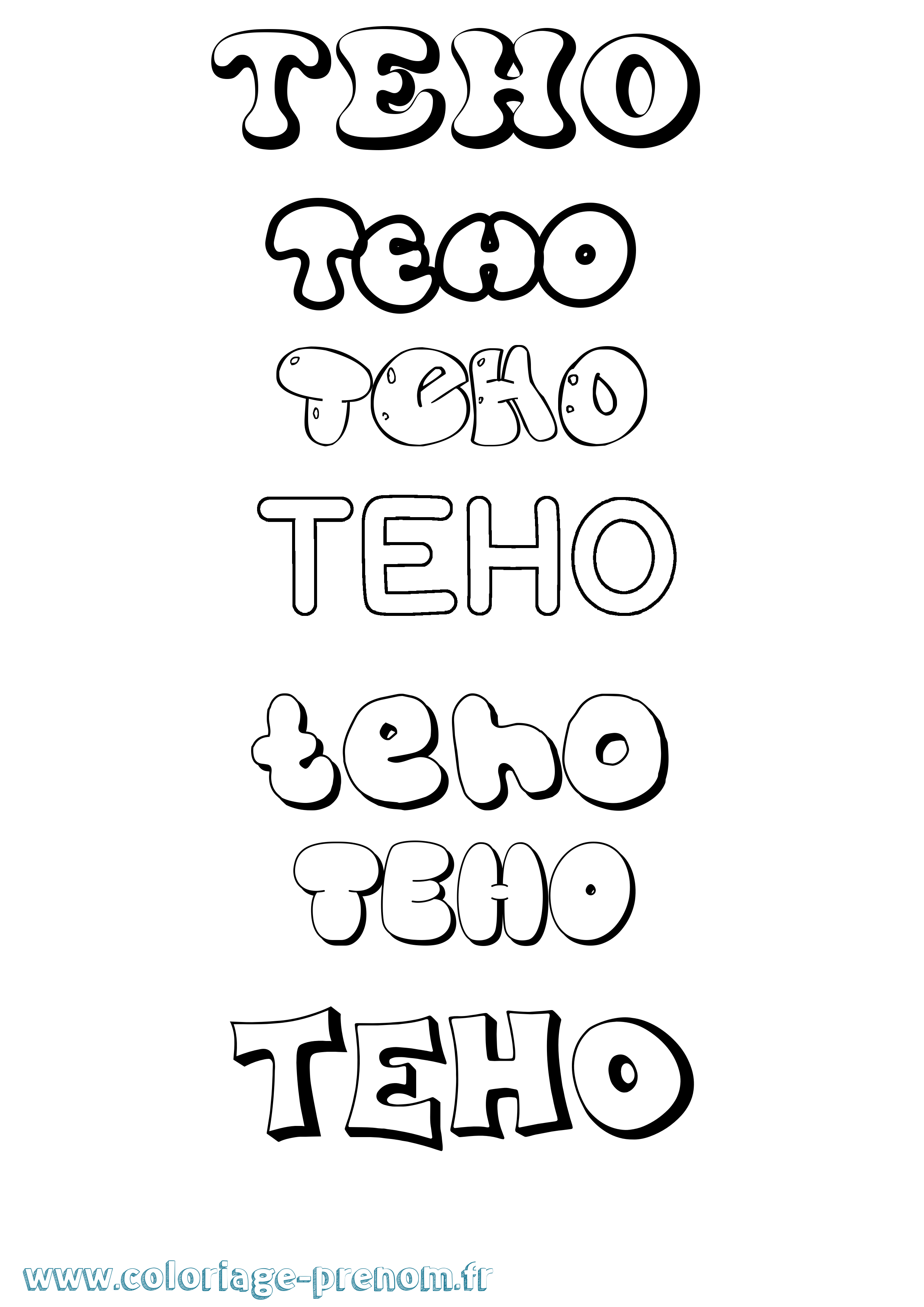 Coloriage prénom Teho Bubble
