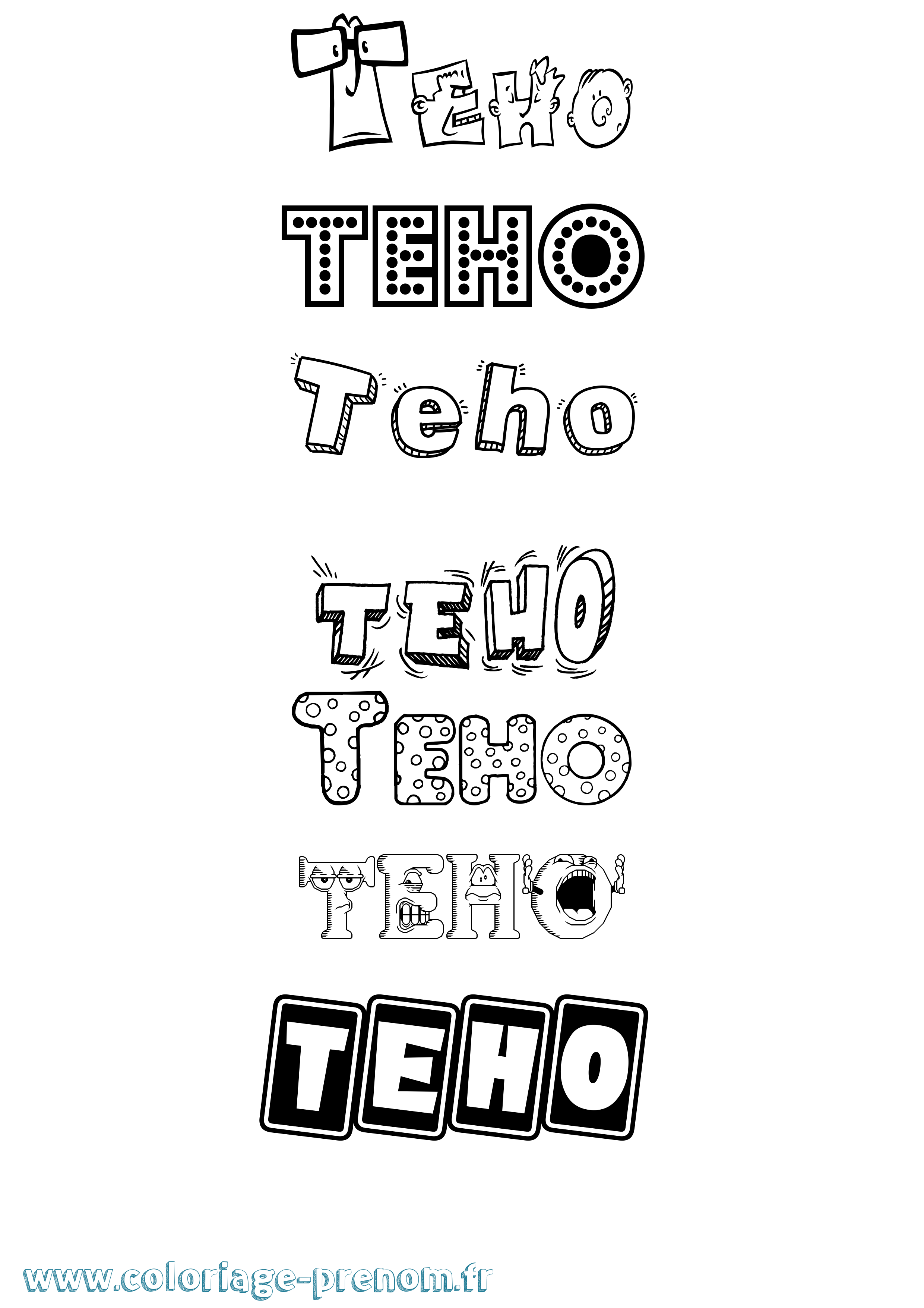 Coloriage prénom Teho Fun