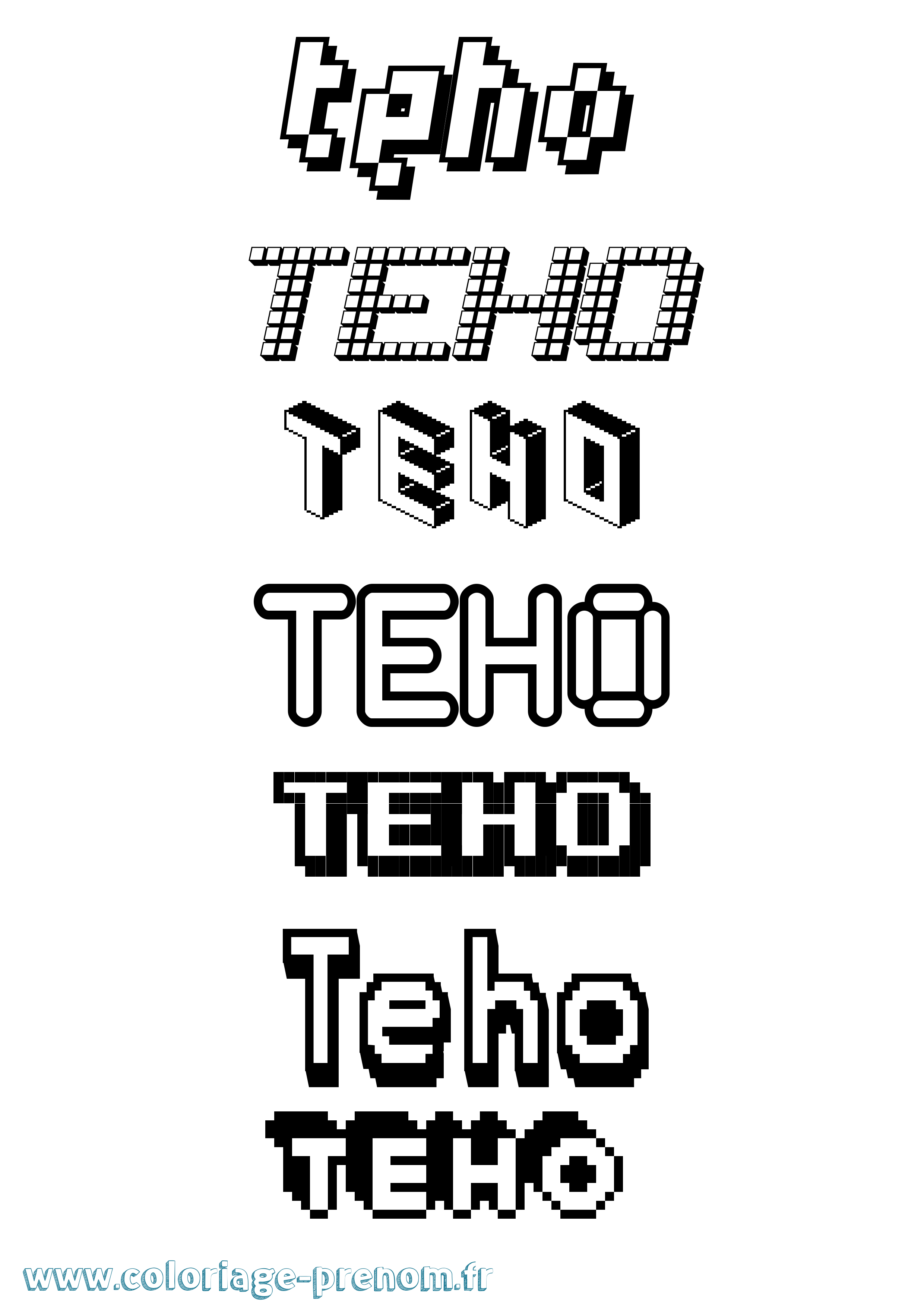 Coloriage prénom Teho Pixel