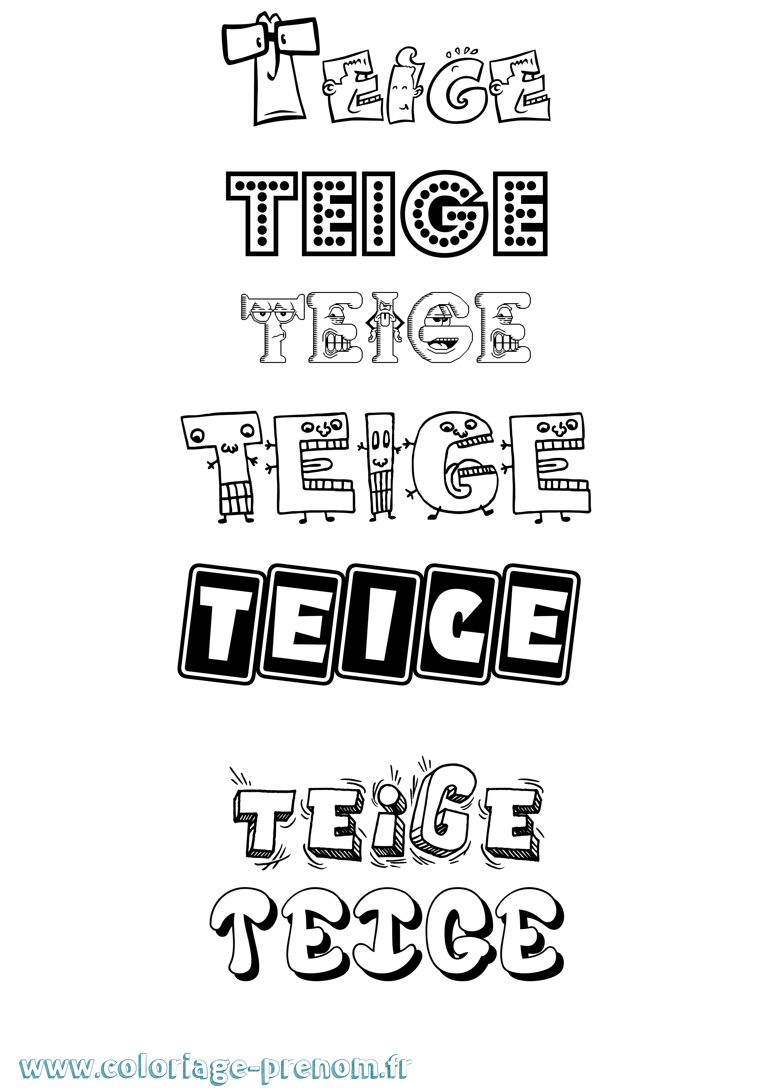 Coloriage prénom Teige Fun