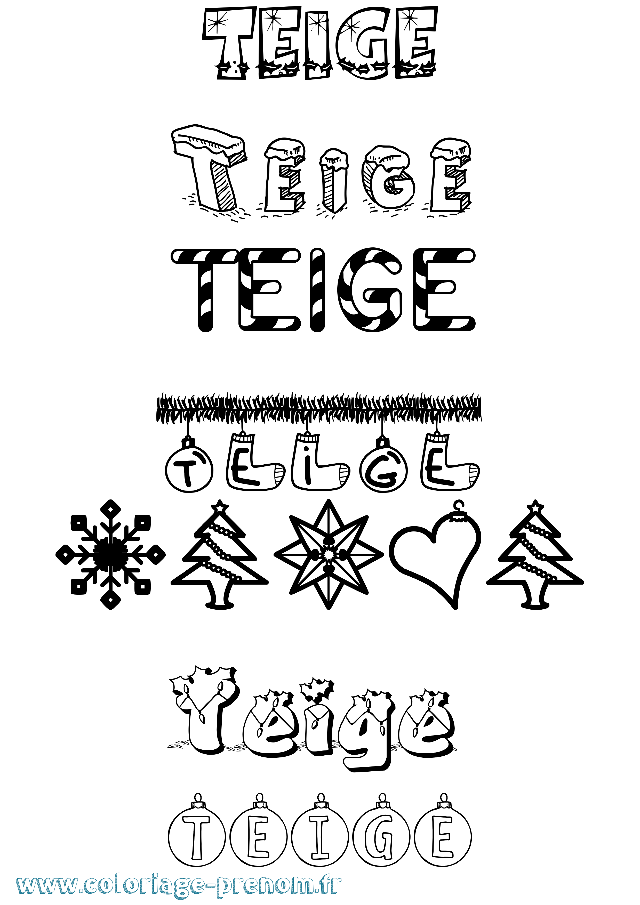 Coloriage prénom Teige Noël
