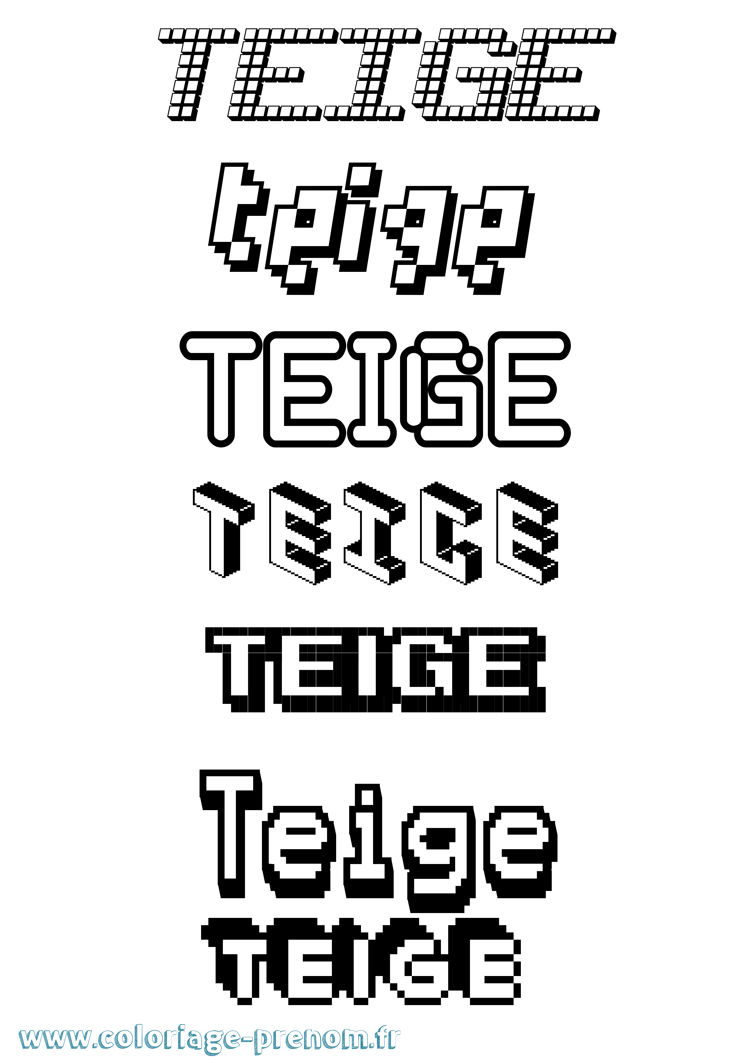 Coloriage prénom Teige Pixel