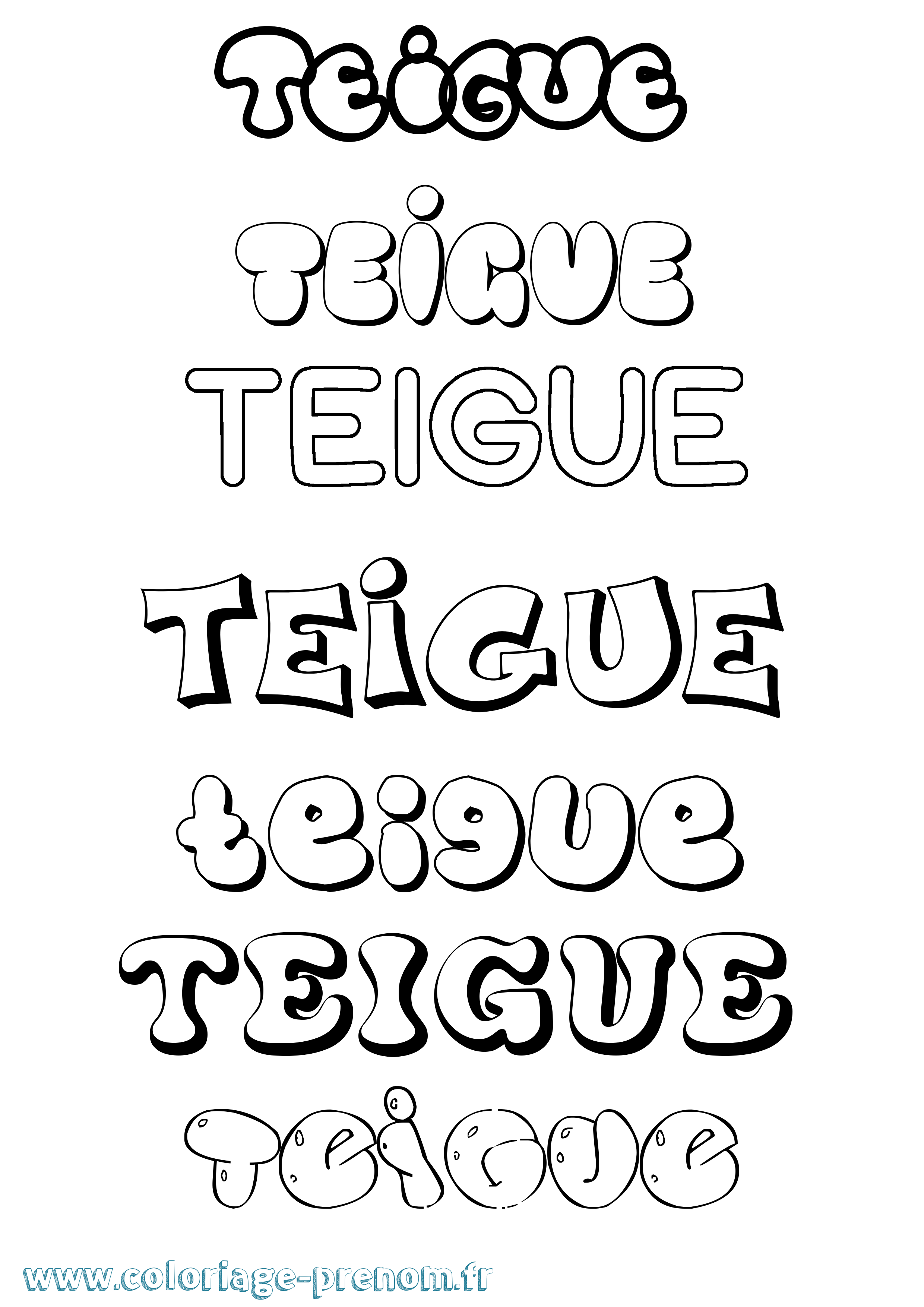 Coloriage prénom Teigue Bubble