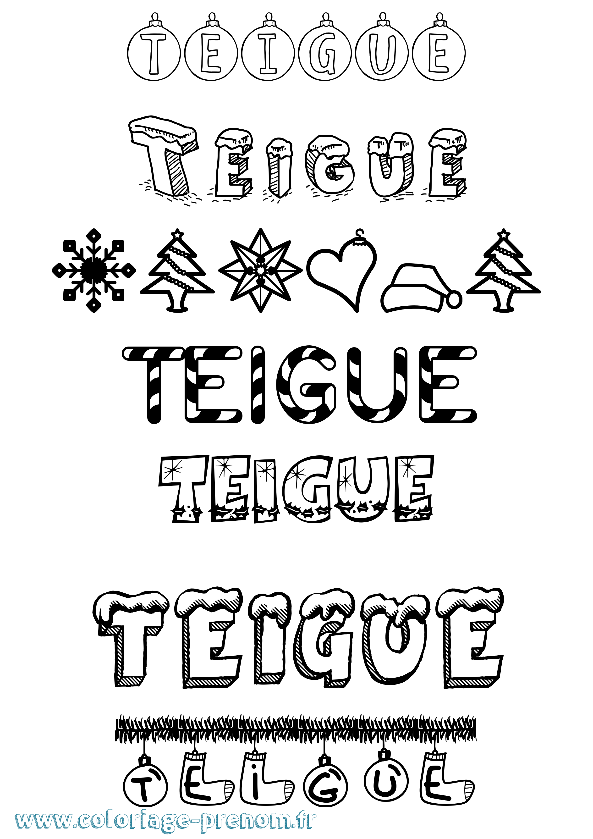 Coloriage prénom Teigue Noël
