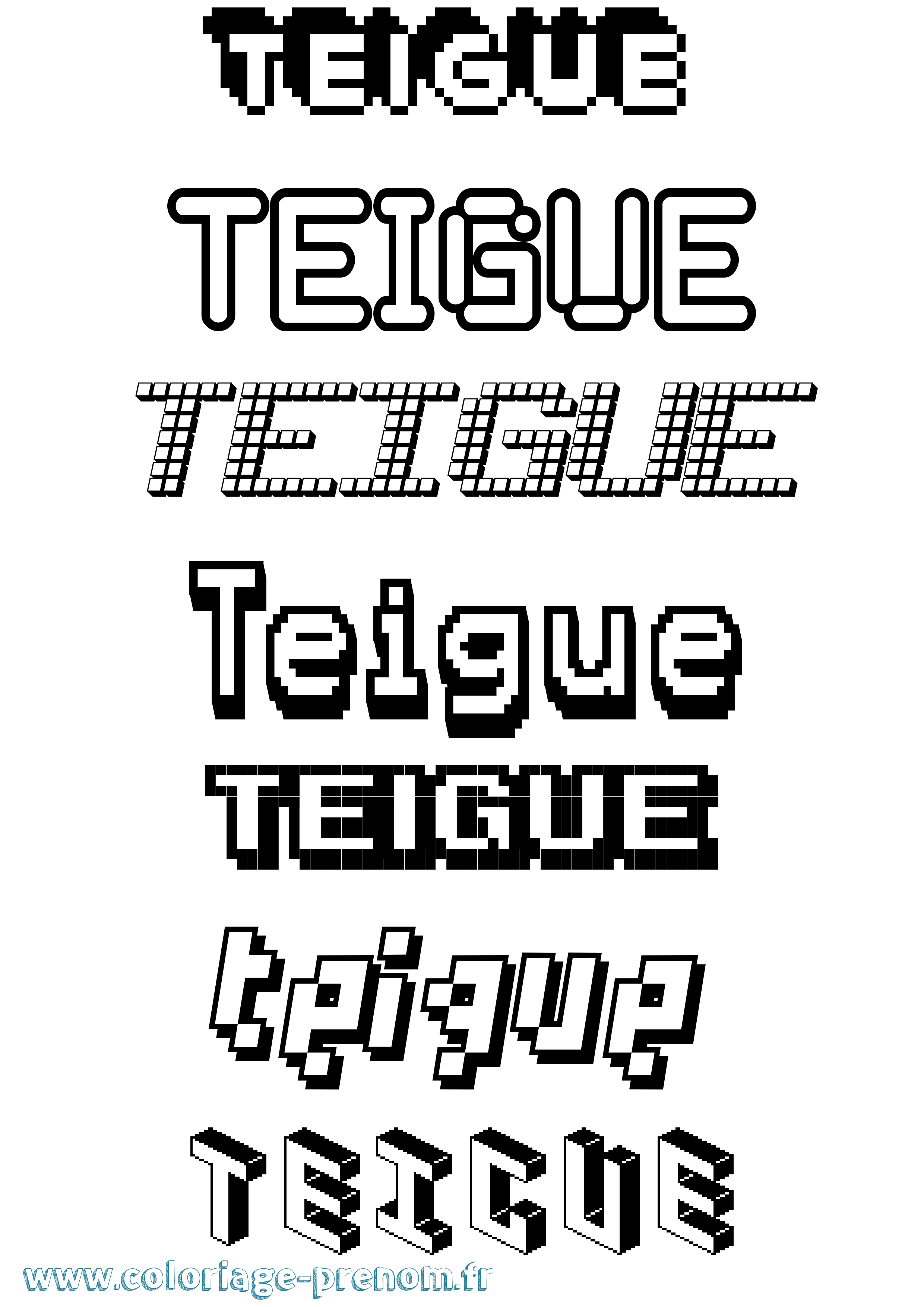 Coloriage prénom Teigue Pixel