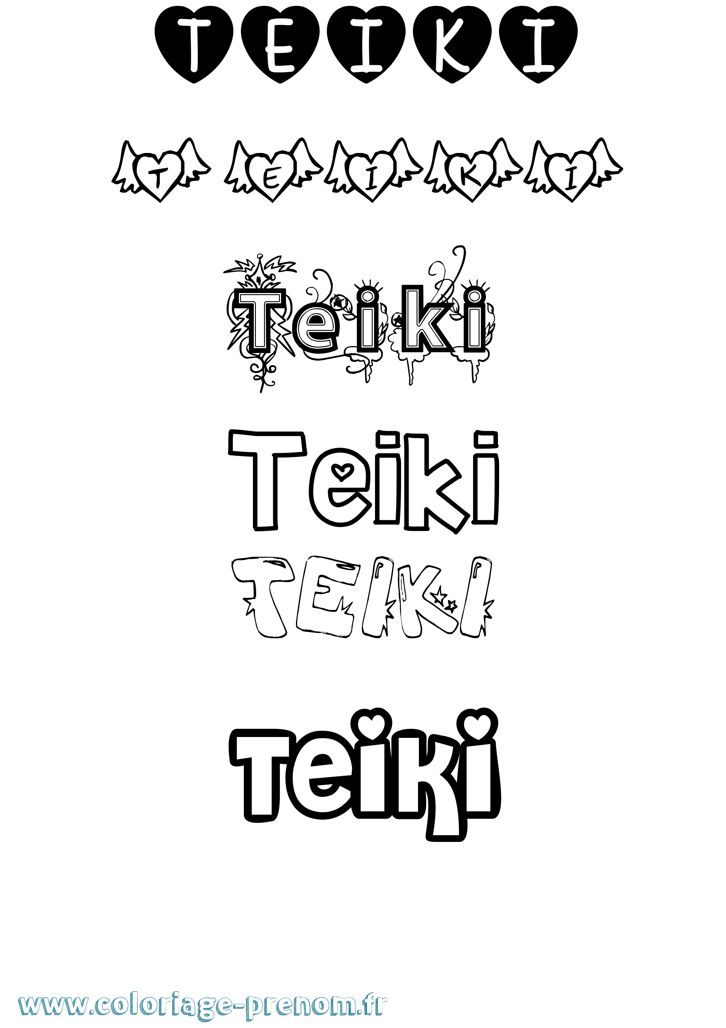 Coloriage prénom Teiki Girly