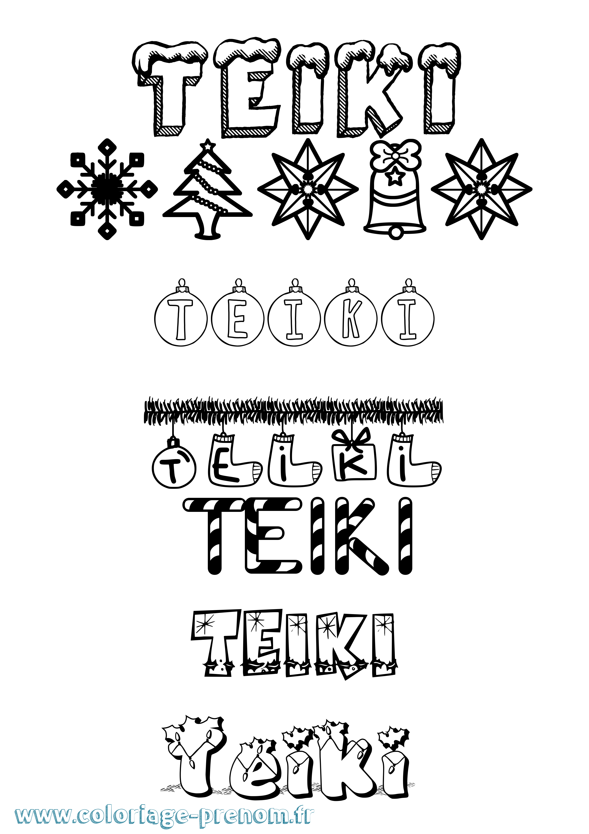 Coloriage prénom Teiki Noël