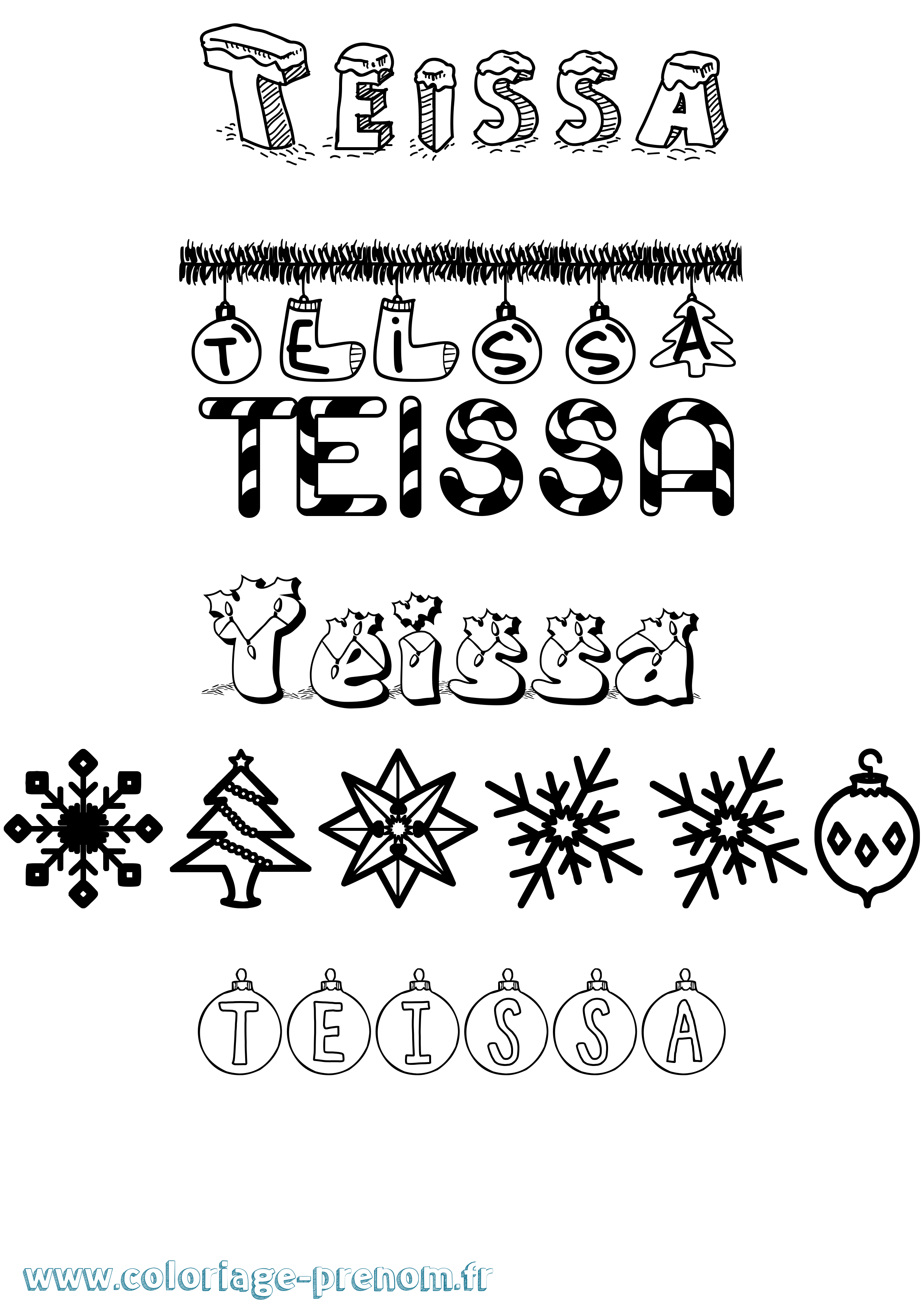 Coloriage prénom Teissa Noël