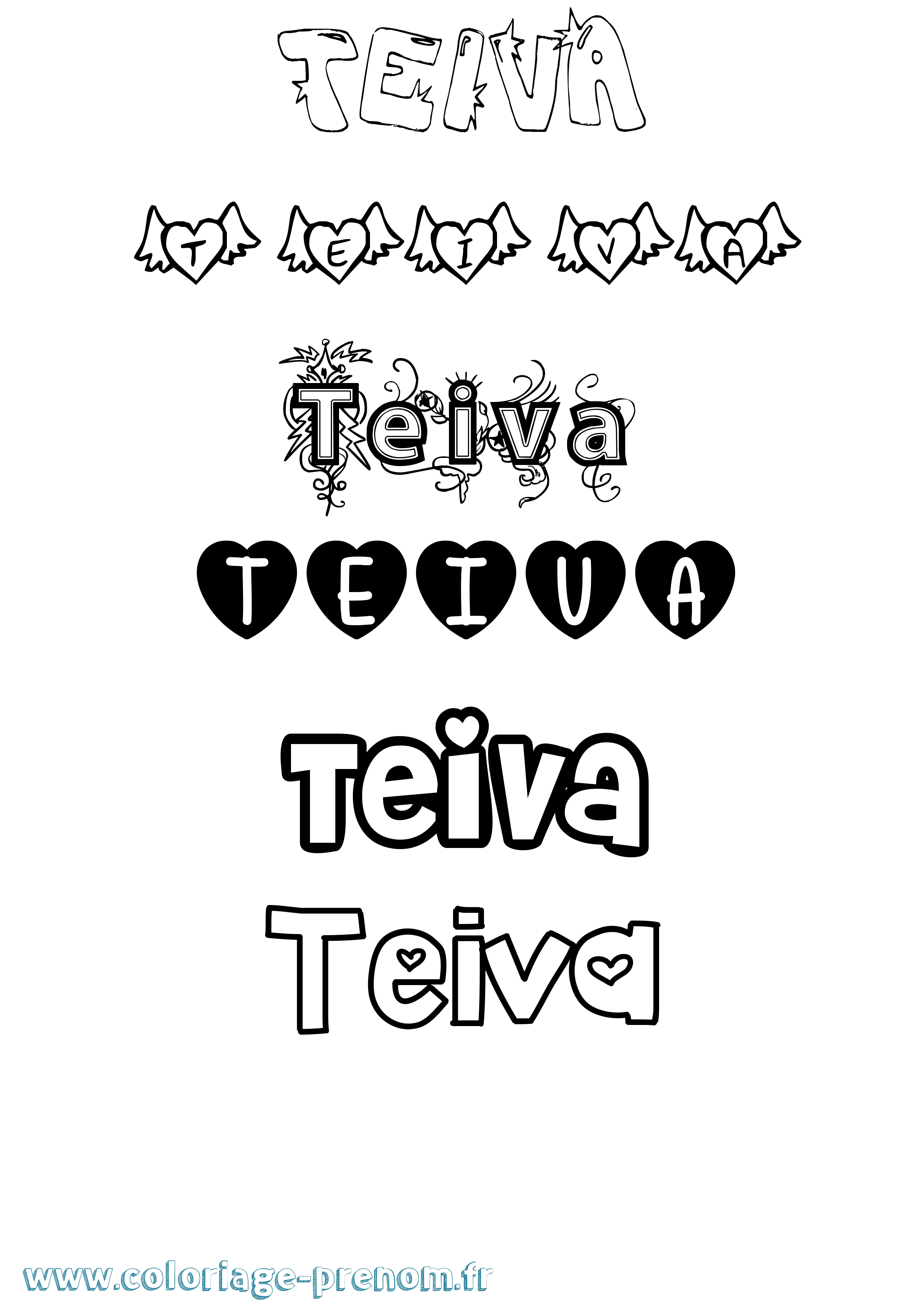Coloriage prénom Teiva Girly
