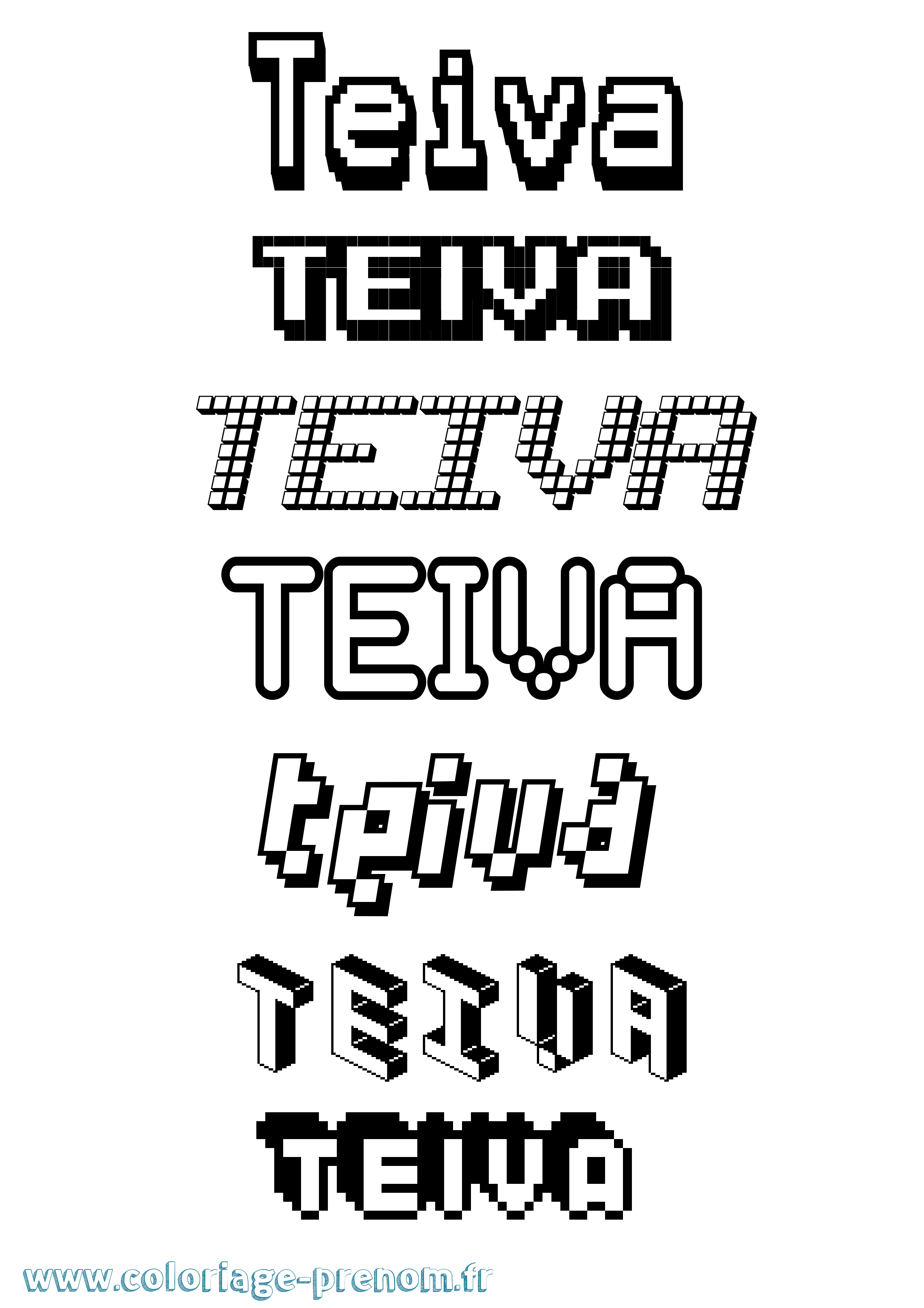 Coloriage prénom Teiva Pixel