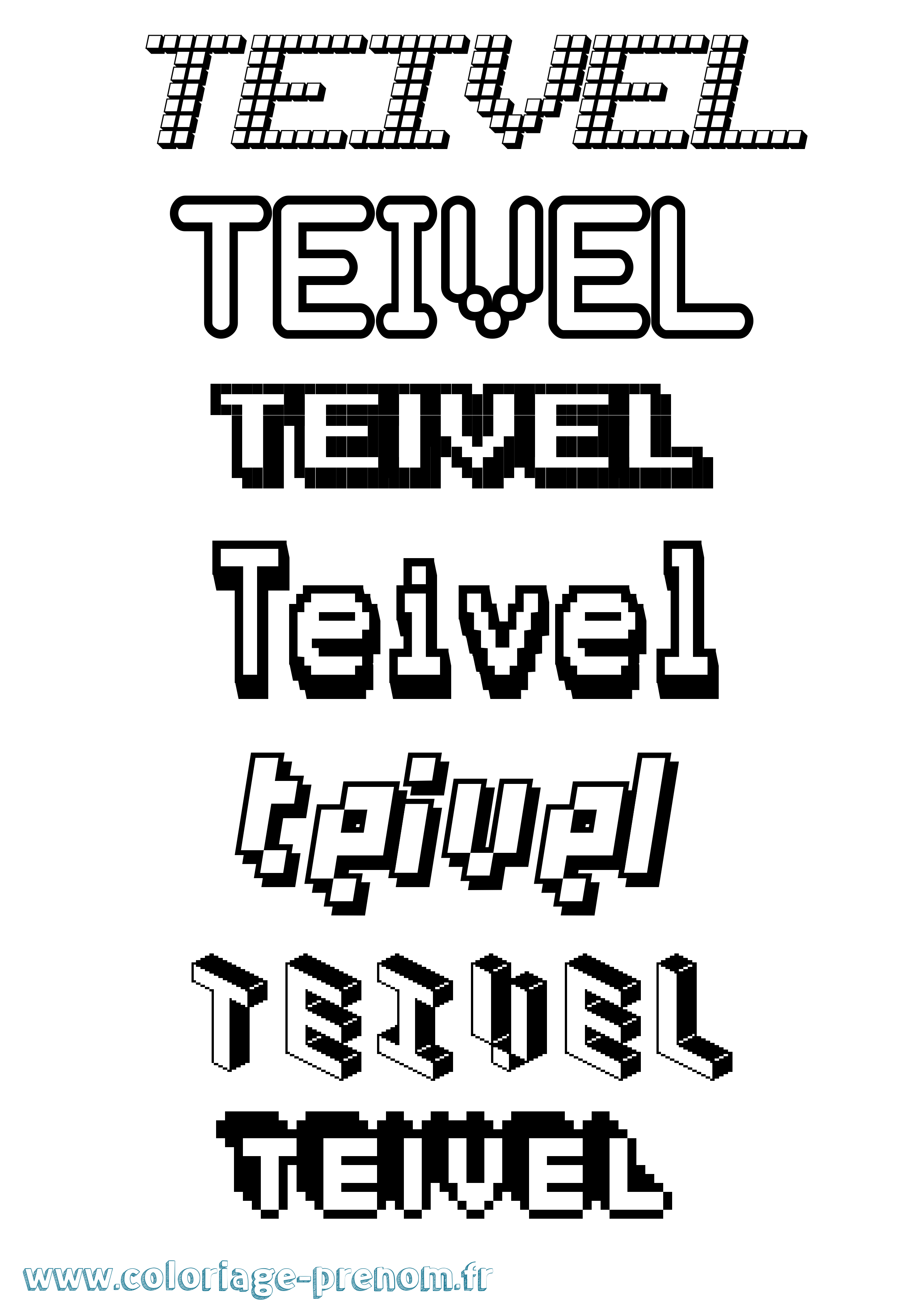 Coloriage prénom Teivel Pixel