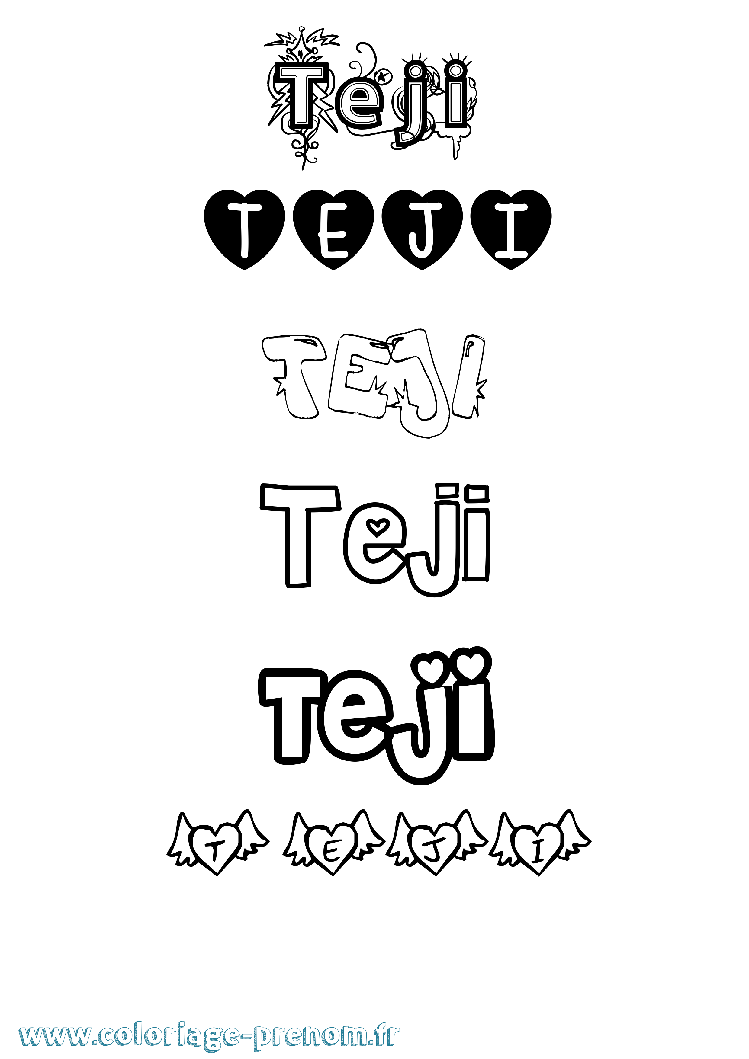 Coloriage prénom Teji Girly