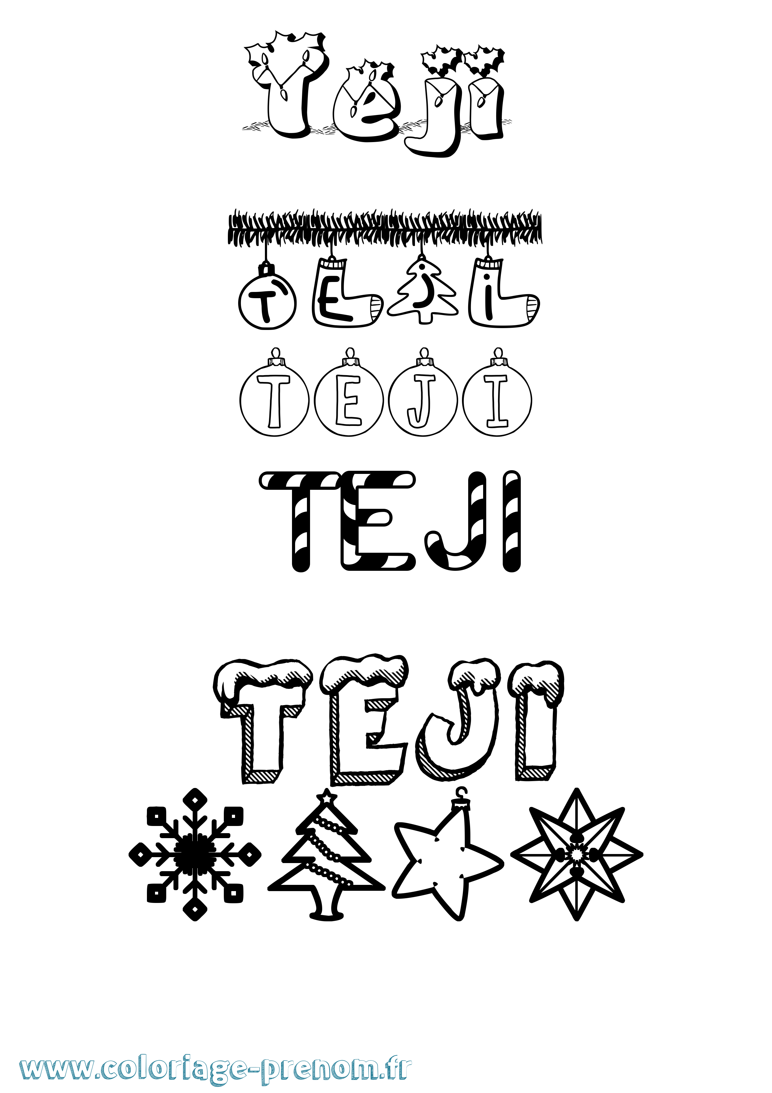 Coloriage prénom Teji Noël
