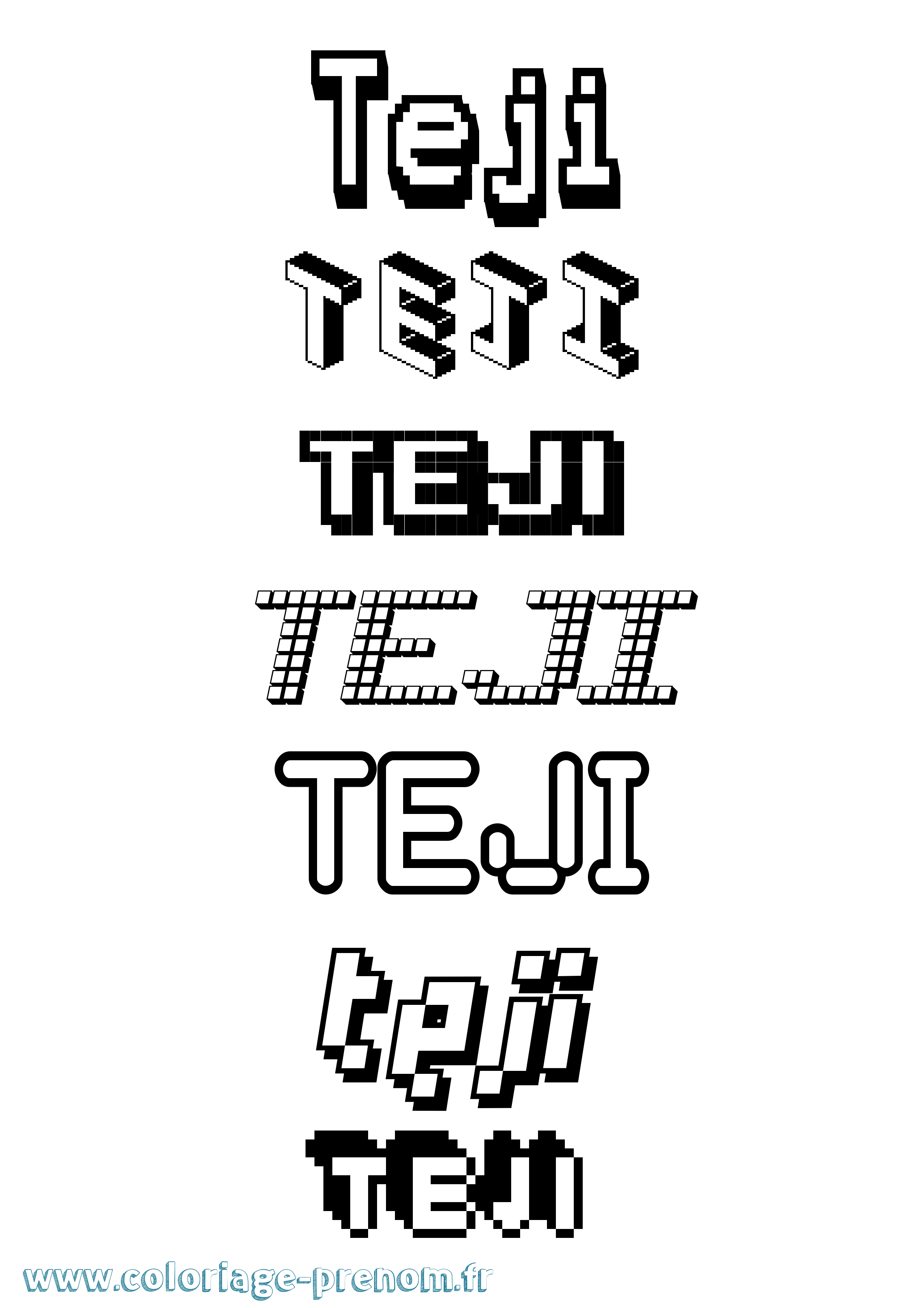 Coloriage prénom Teji Pixel