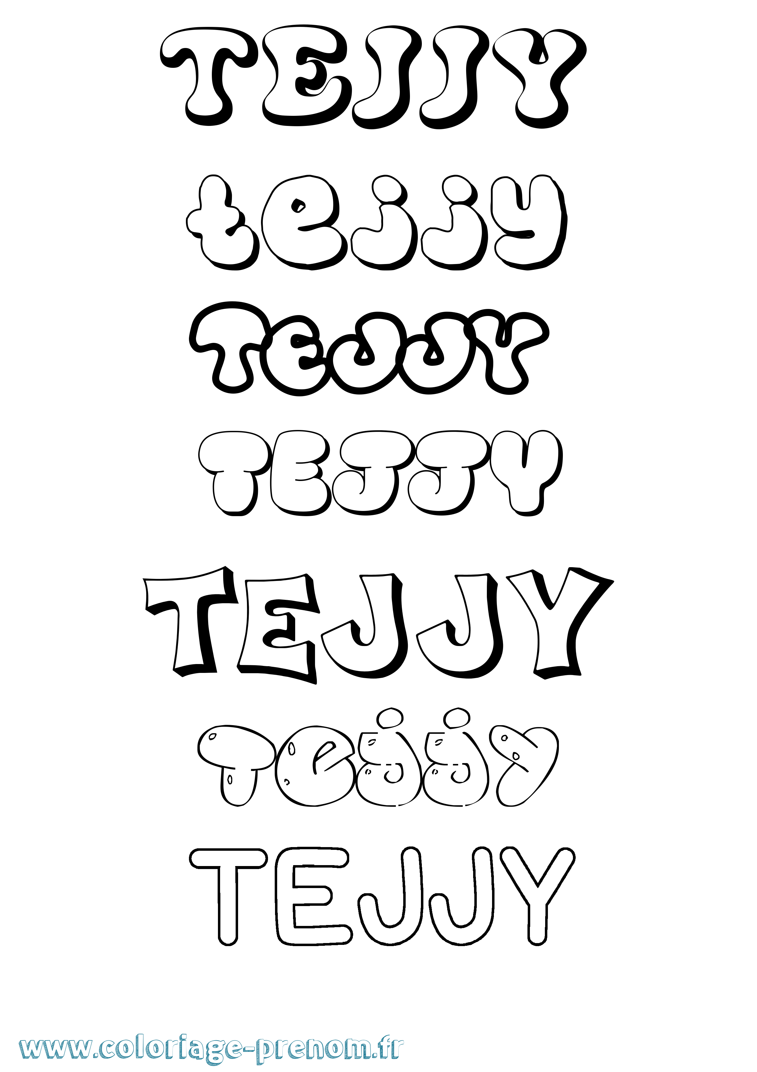 Coloriage prénom Tejjy Bubble