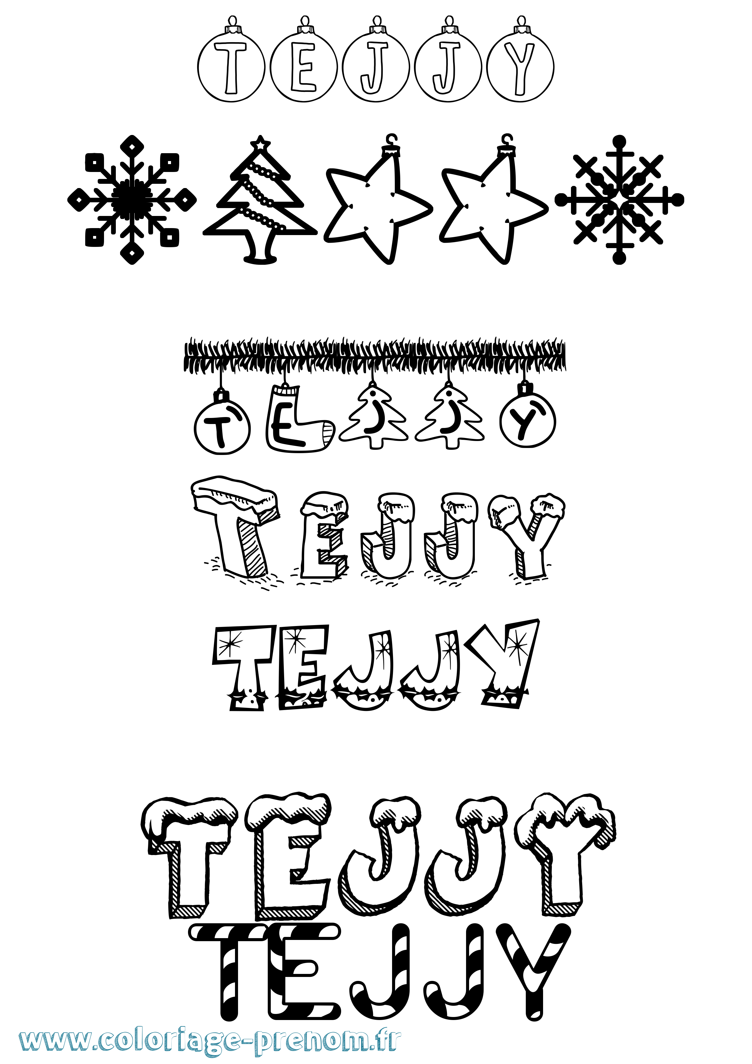 Coloriage prénom Tejjy Noël