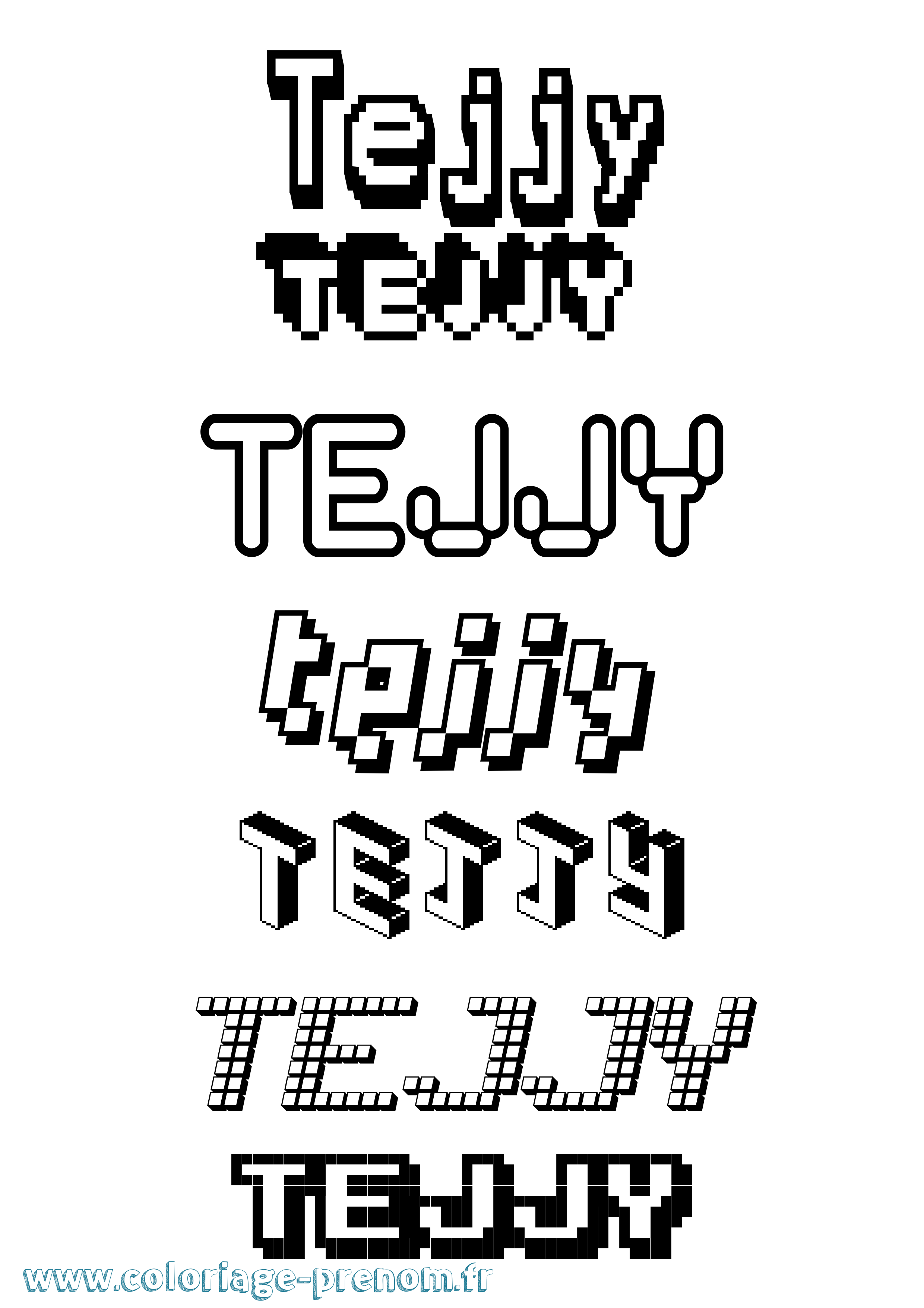 Coloriage prénom Tejjy Pixel