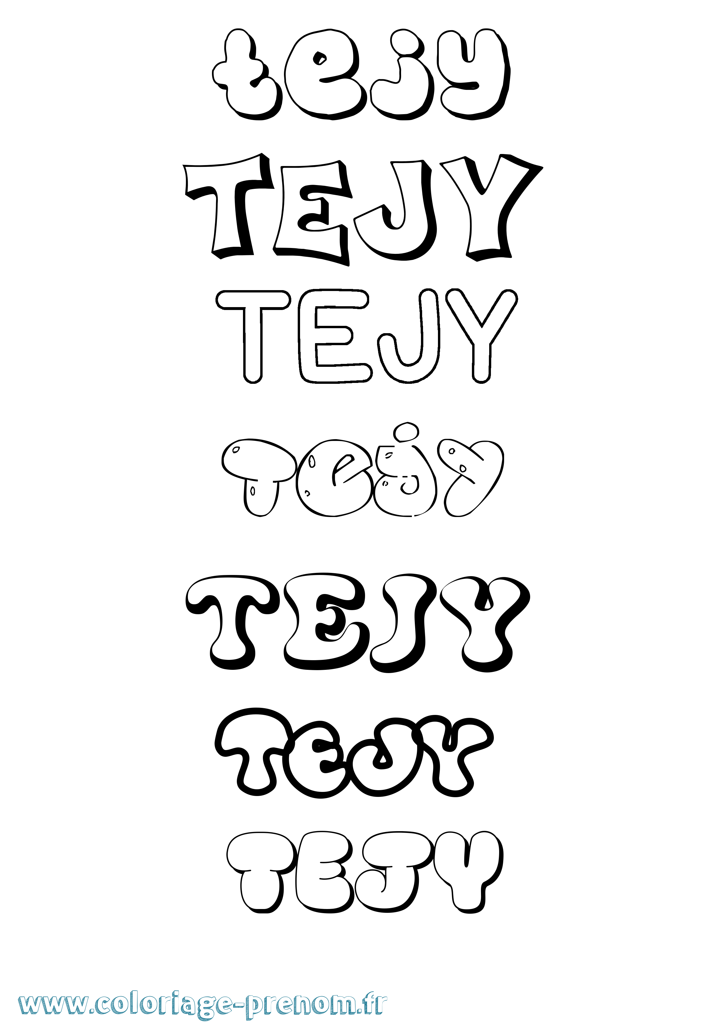 Coloriage prénom Tejy Bubble