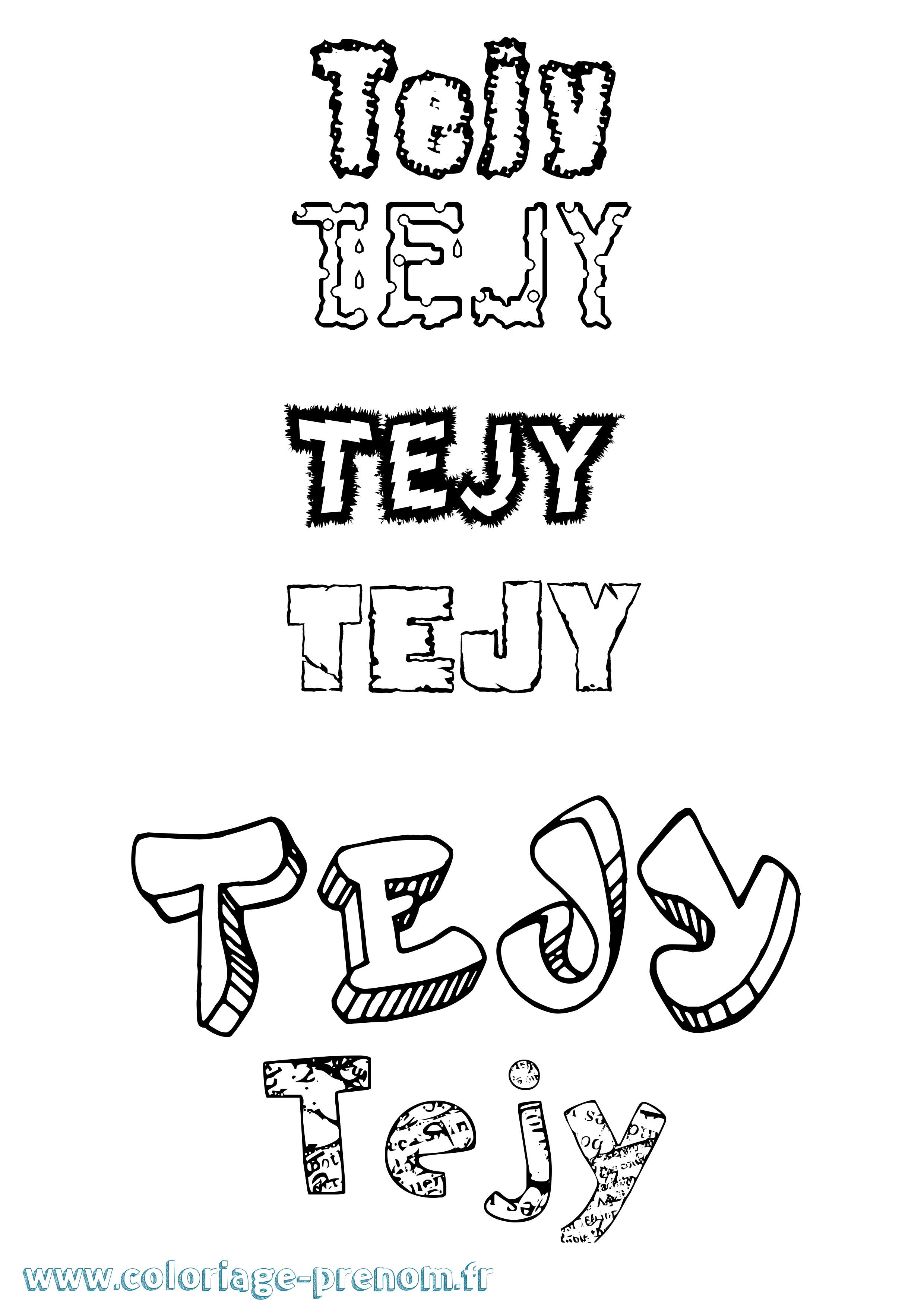 Coloriage prénom Tejy Destructuré