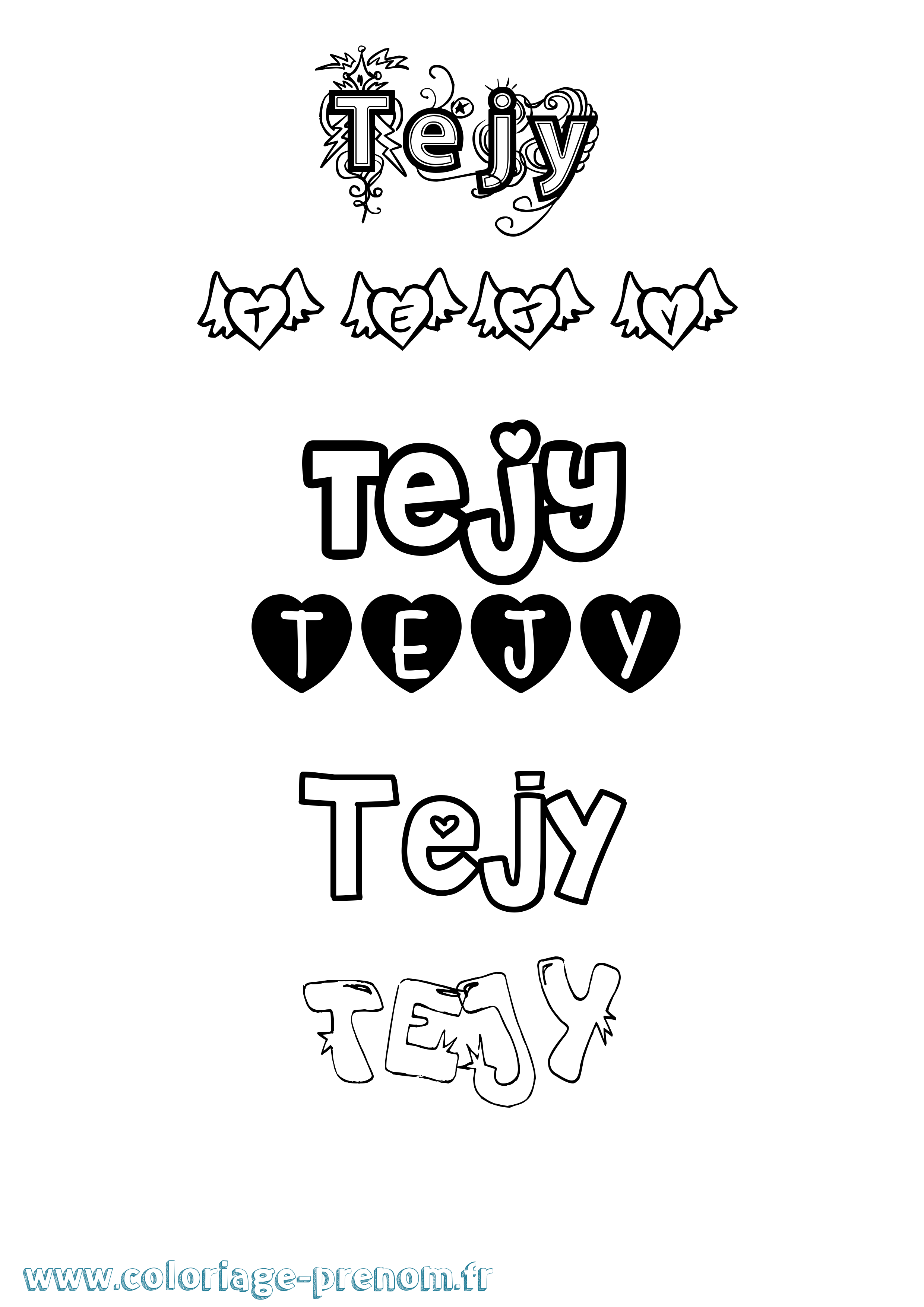Coloriage prénom Tejy Girly