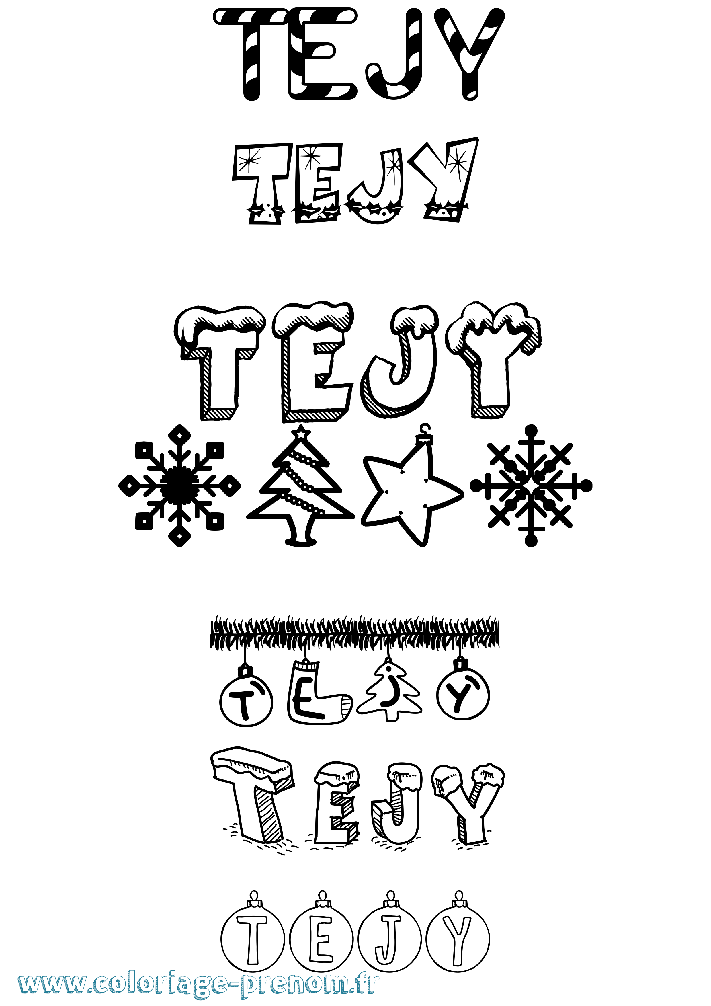Coloriage prénom Tejy Noël