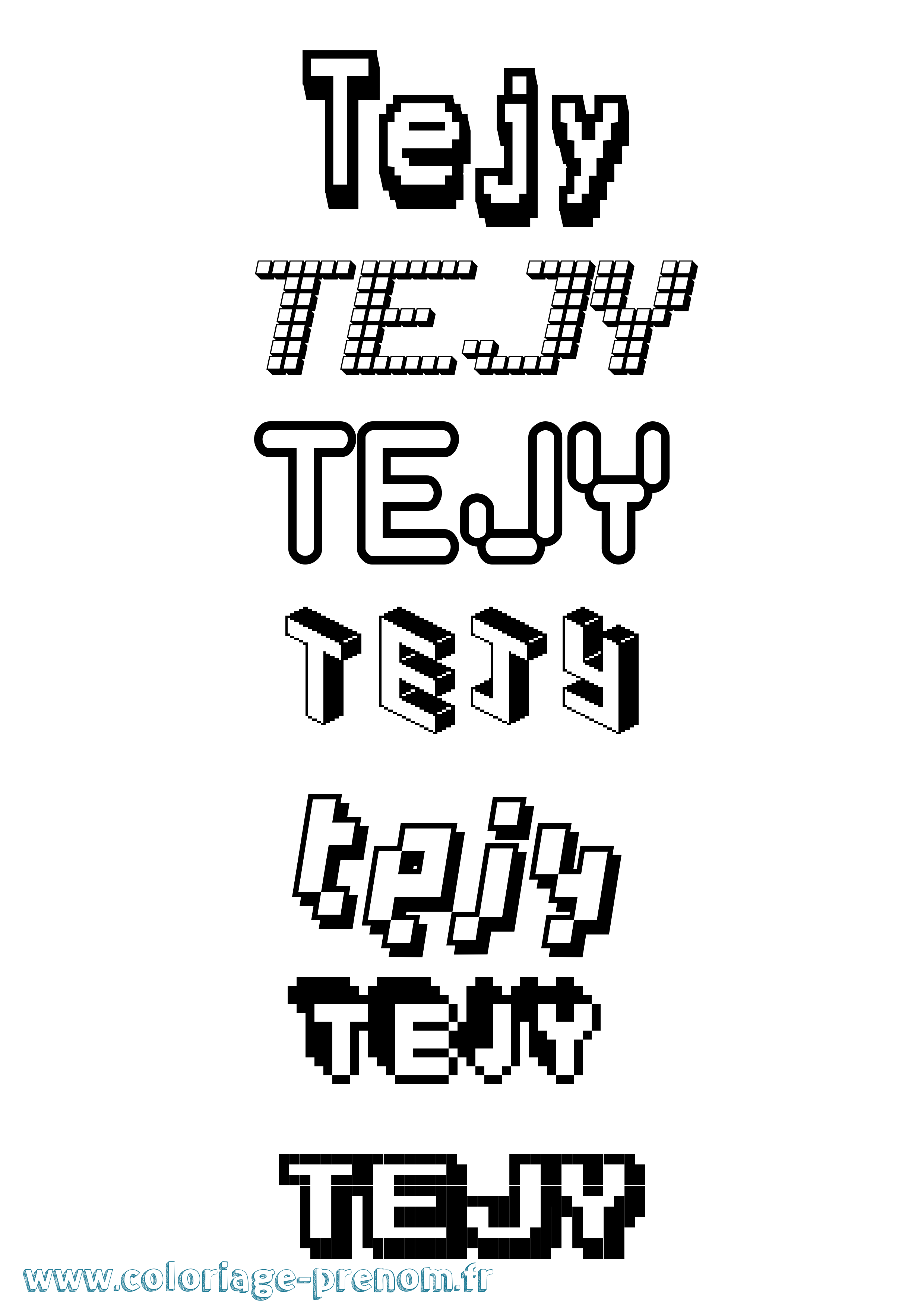 Coloriage prénom Tejy Pixel