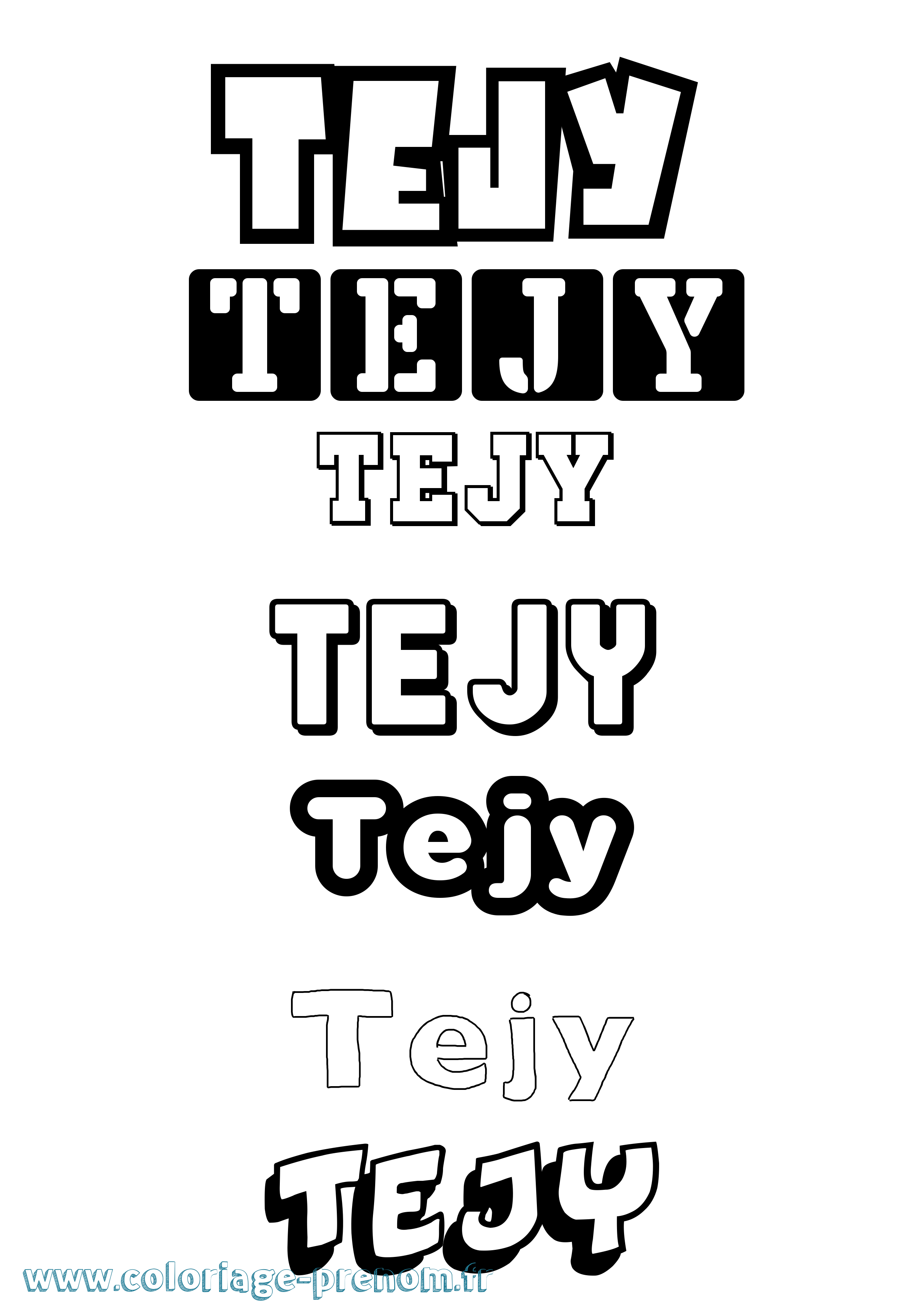 Coloriage prénom Tejy Simple