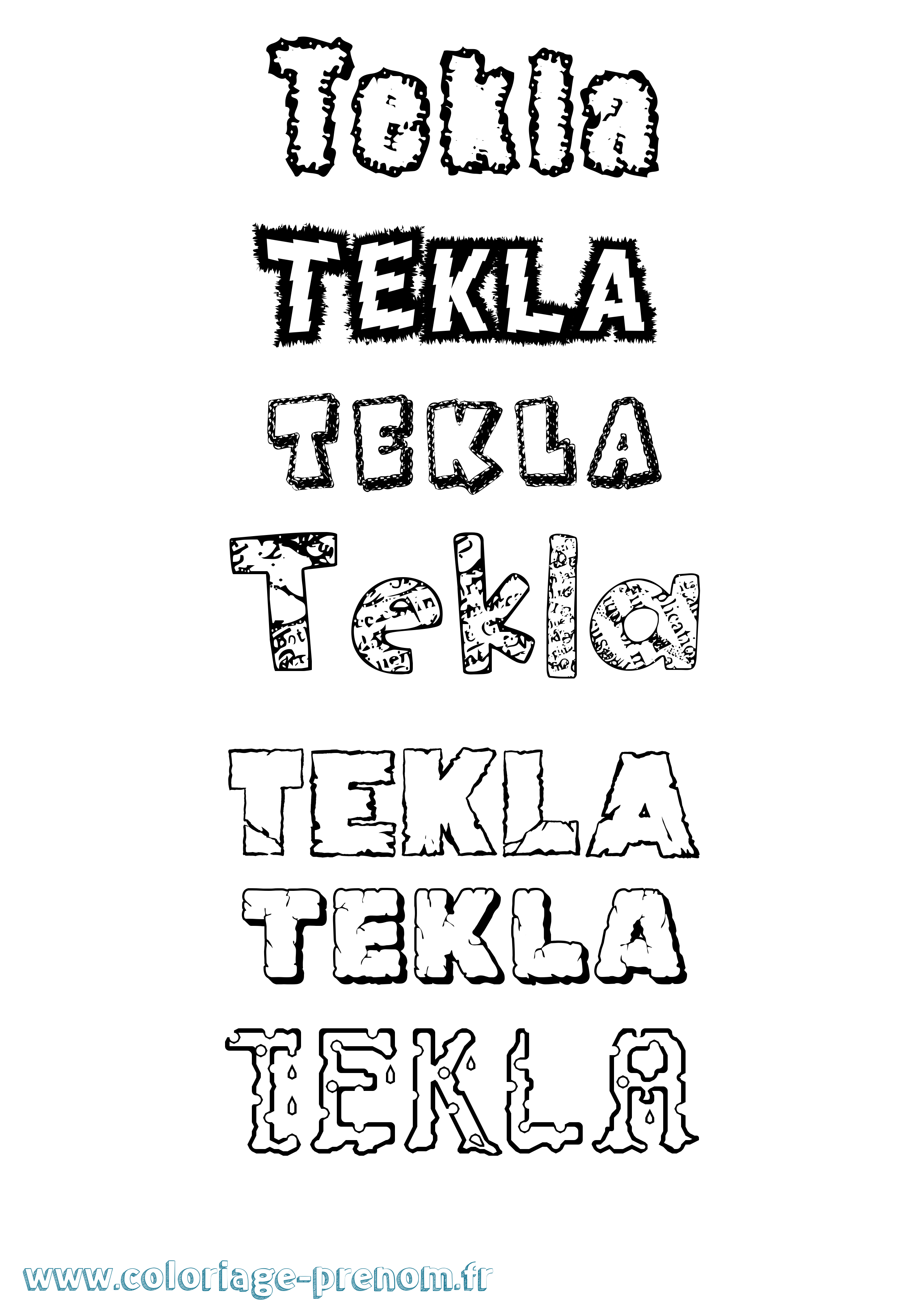 Coloriage prénom Tekla Destructuré